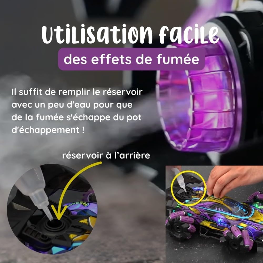 Detalle 2 de Racing Speedy : Voiture télécommandée de course avec gant de contrôle et manette – Rotation 360°, LED et fumée