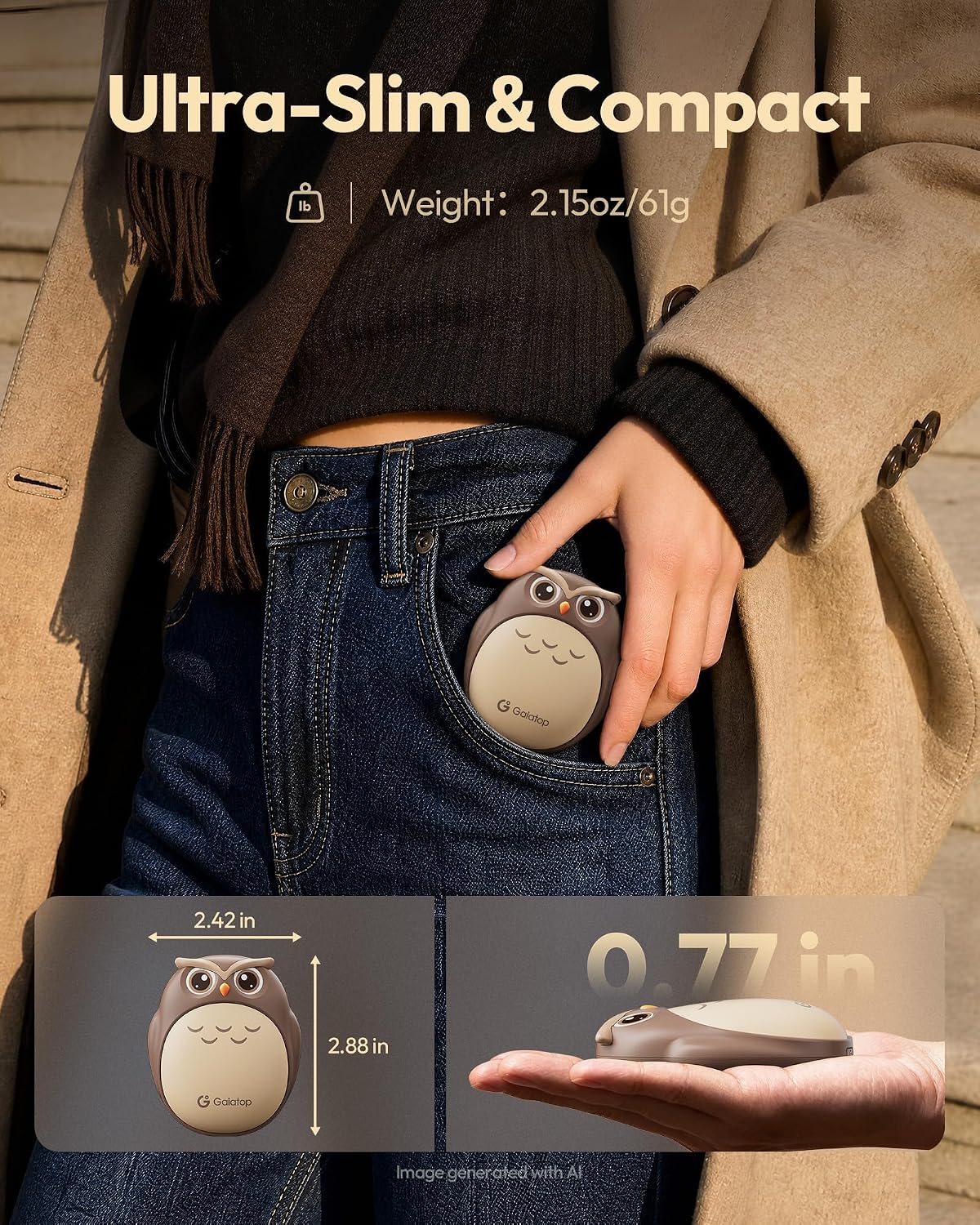 Thumbnail 4 de Gaiatop Rechargeable Hand Warmers, 2-Pack Owl Magnetic 3-Level