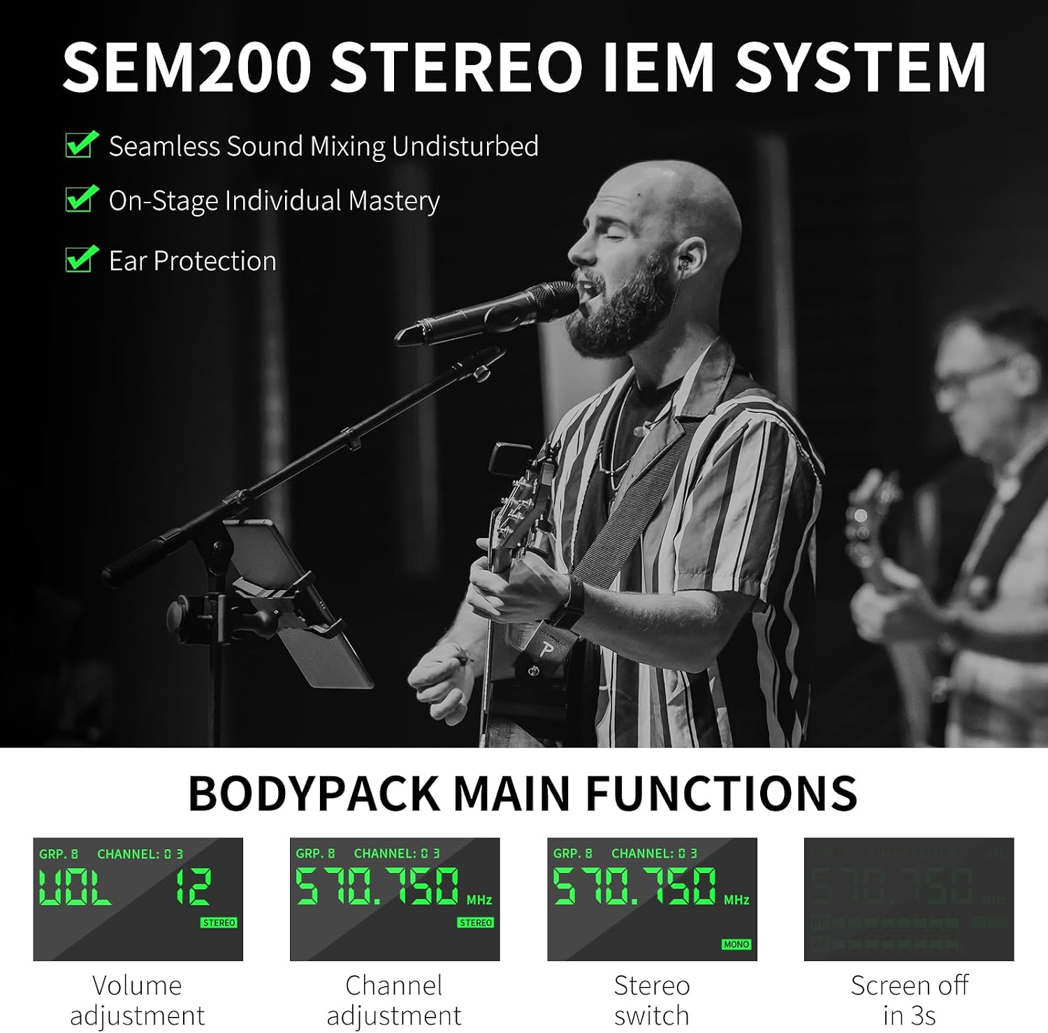 Detalle de XTUGA SEM200 Stereo Wireless In-Ear Monitor System, 2 Bodypacks, UHF