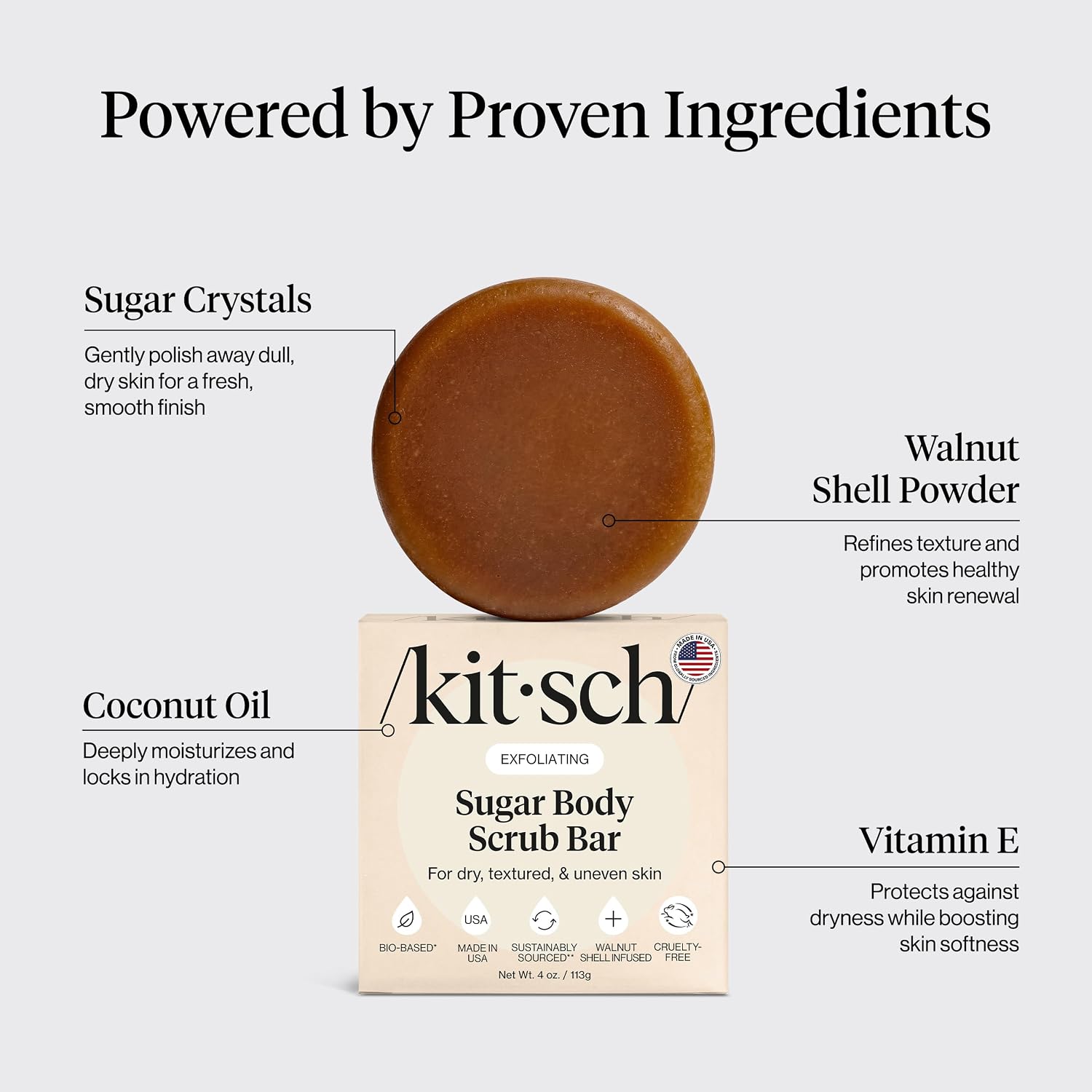 Thumbnail 1 de Kitsch Exfoliating Sugar Body Scrub Bar Soap – Polishing Bar with Walnut Shell & Coconut Oil, 4 oz