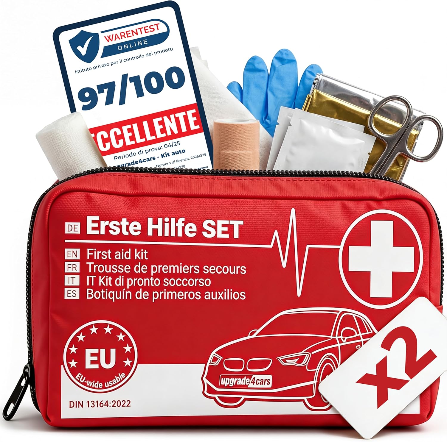 Detalle de Kit di Pronto Soccorso Auto Upgrade4cars 2026 DIN 13164 – 2 pezzi, valido in tutta Europa
