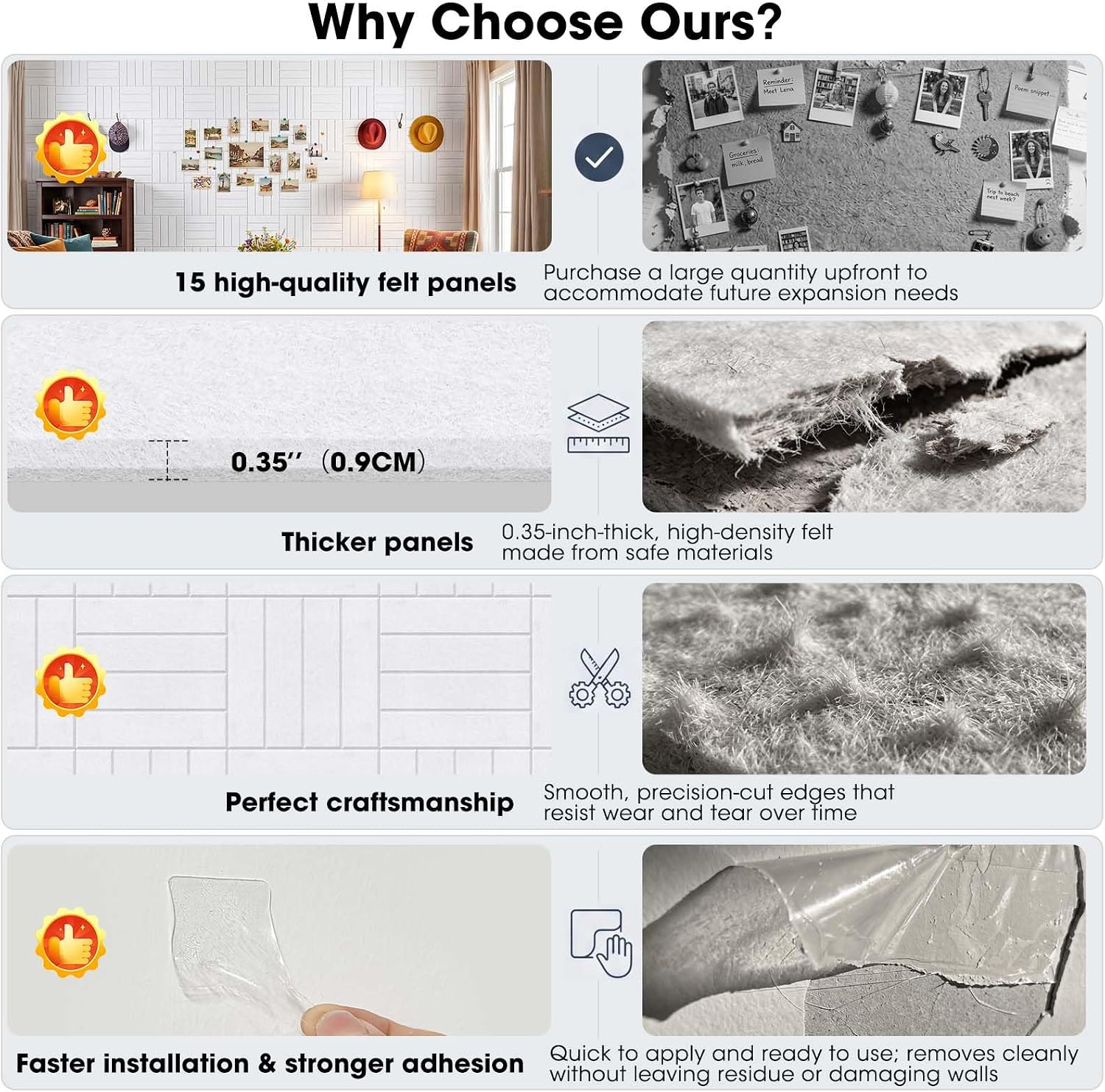 Thumbnail 2 de MQAAUP 18-Pack White Felt Wall Tiles for Notes, Photos and Acoustic Treatment