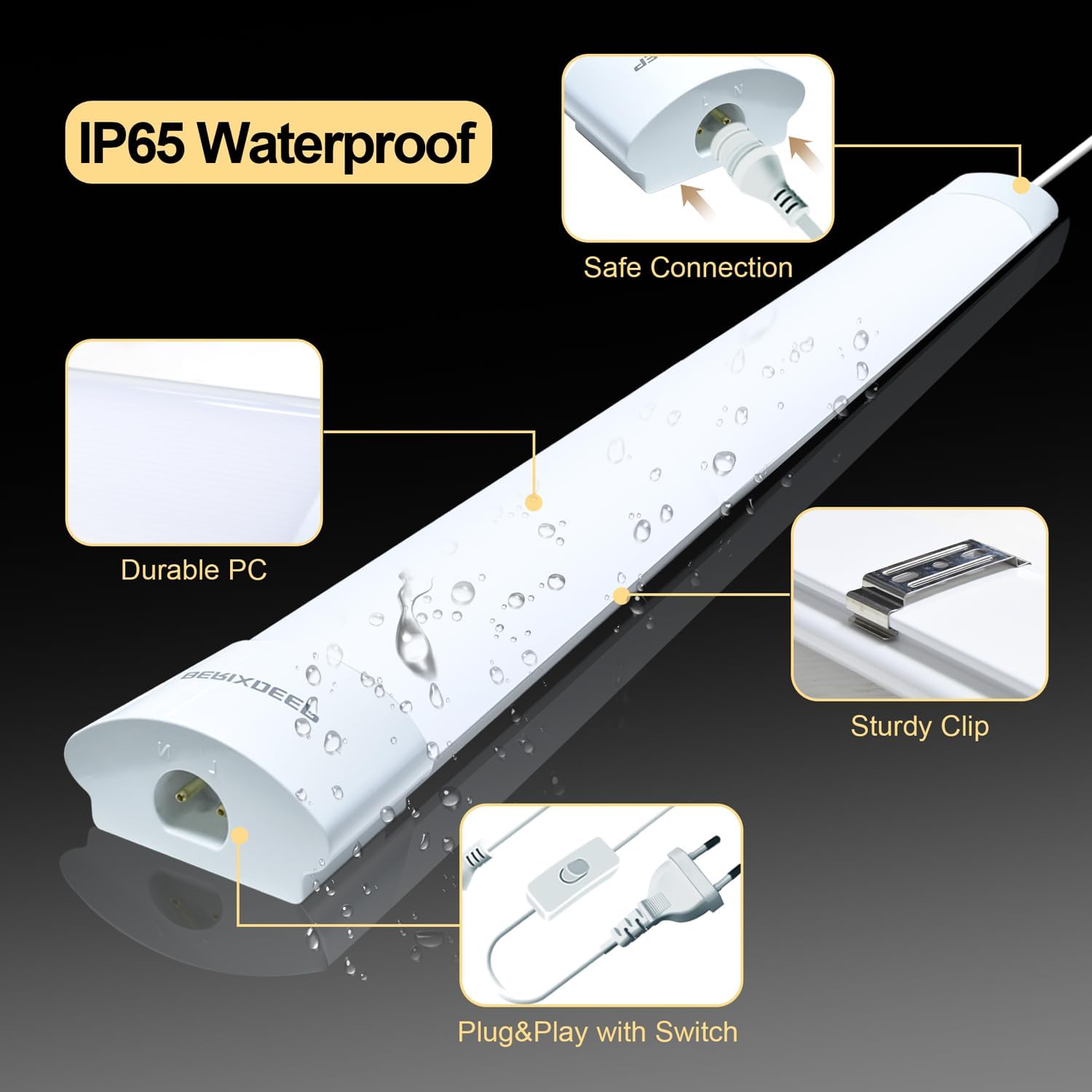 Detalle de LED Batten Lights 2 Pack 1.3ft IP65