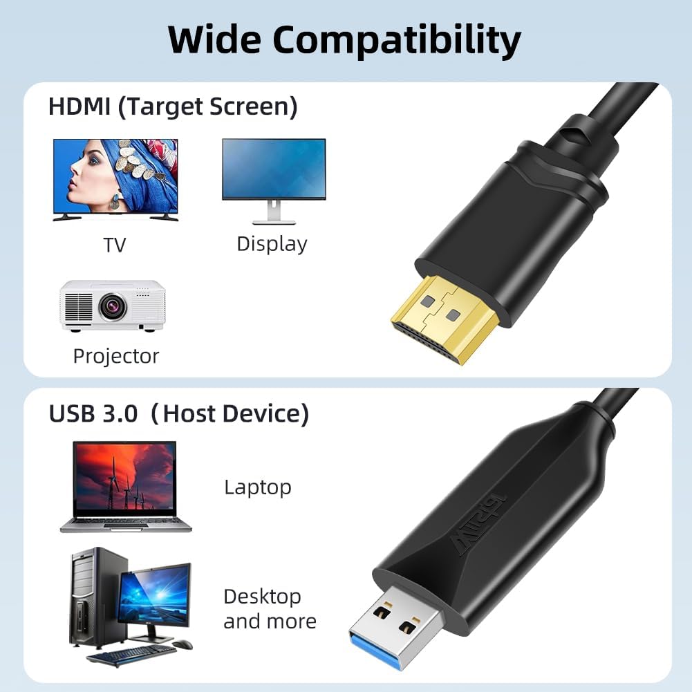 Detalle de AXFEE USB zu HDMI Adapter – 3.0/2.0 Kabel, 1,5 m, 1080P