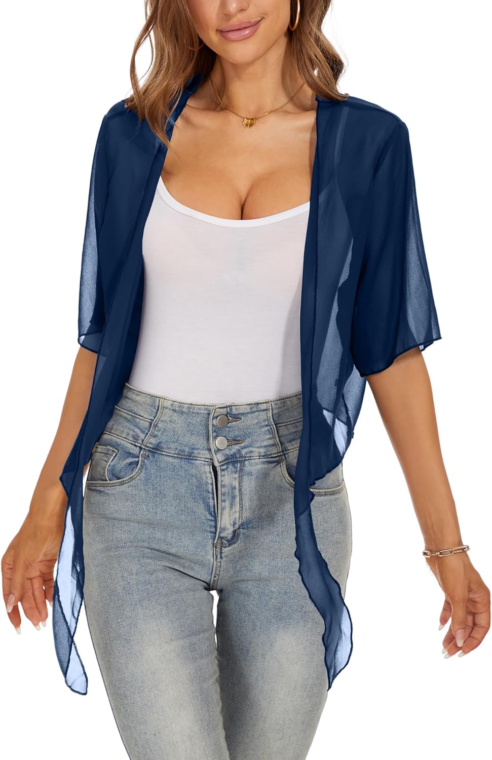 Thumbnail 2 de HANERDUN Damen-Bolero aus Chiffon mit 3/4-Ärmeln und Taillenverschluss