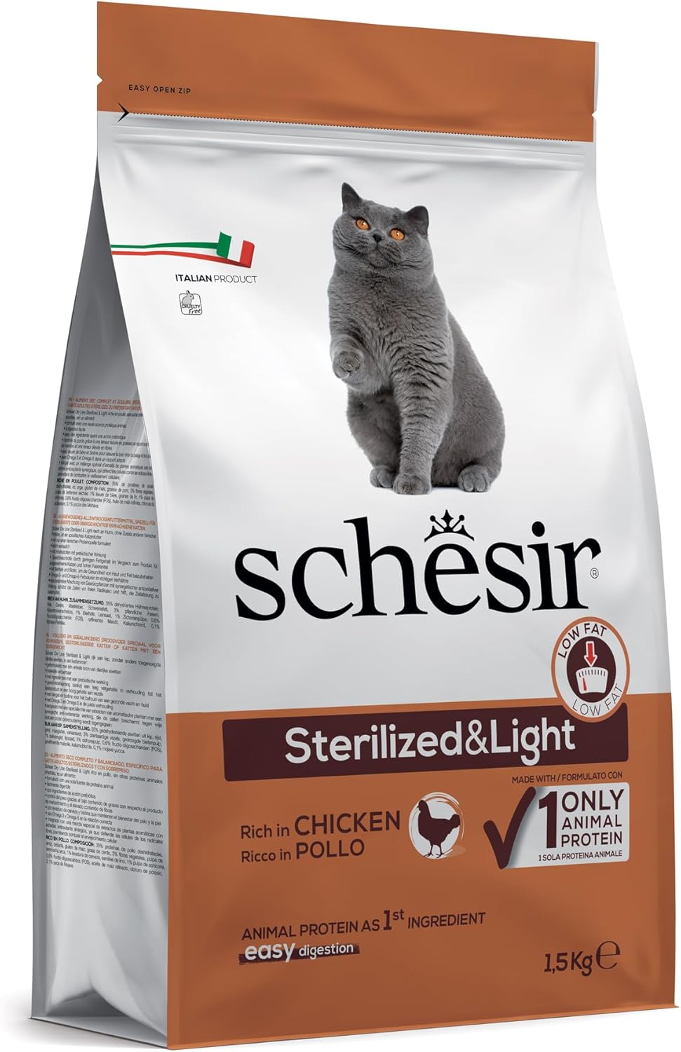 Detalle 2 de Schesir Stérilisé et en Surpoids 1,5 kg – Poulet, Light