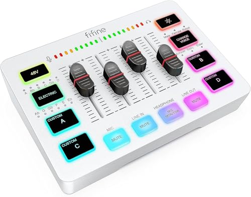 FIFINE Gaming Audio Mixer: USB/PCIe DJ-style mixeur avec entrée XLR et alimentation fantôme 48V
