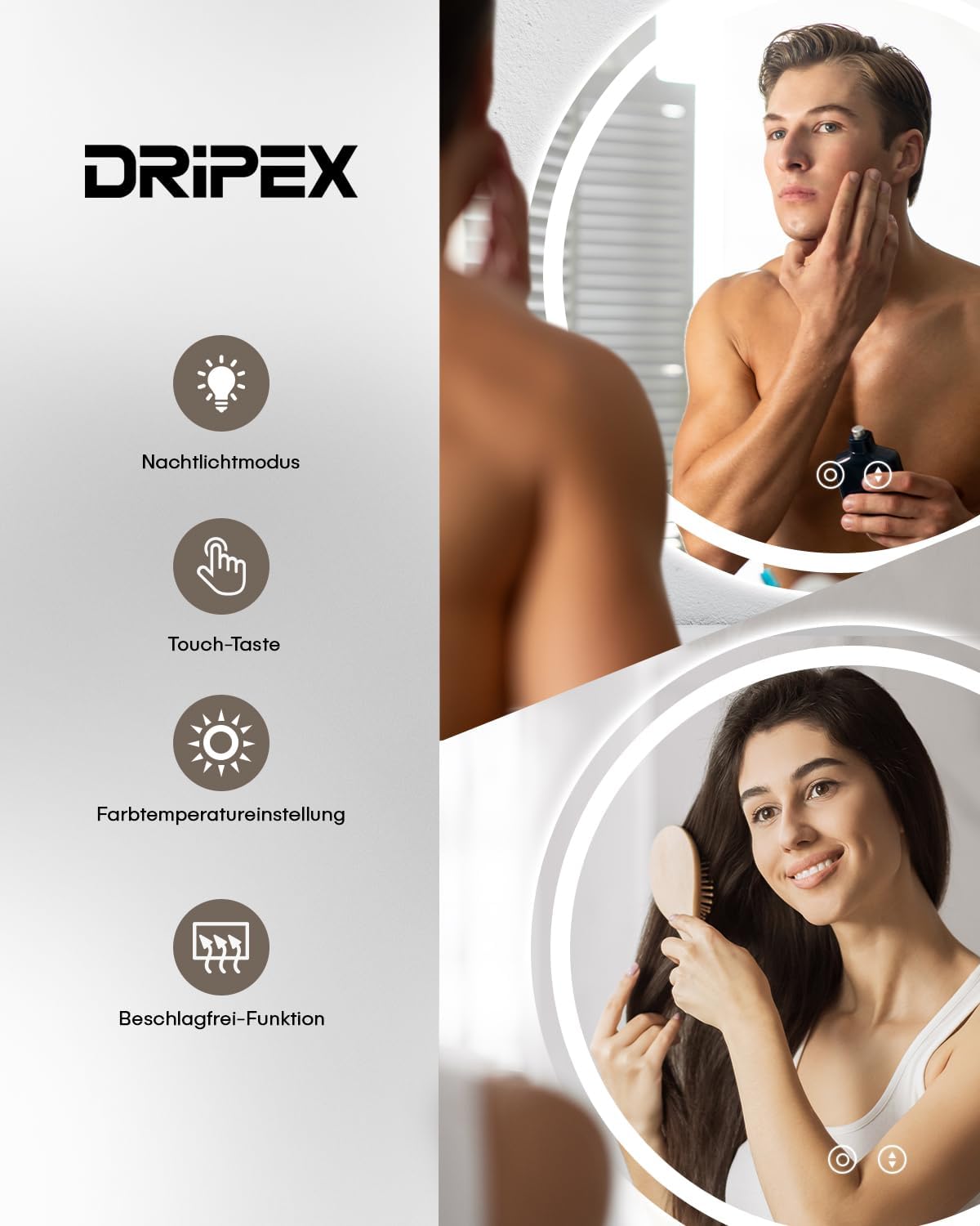 Detalle 1 de Dripex Specchio bagno LED rotondo 70 cm