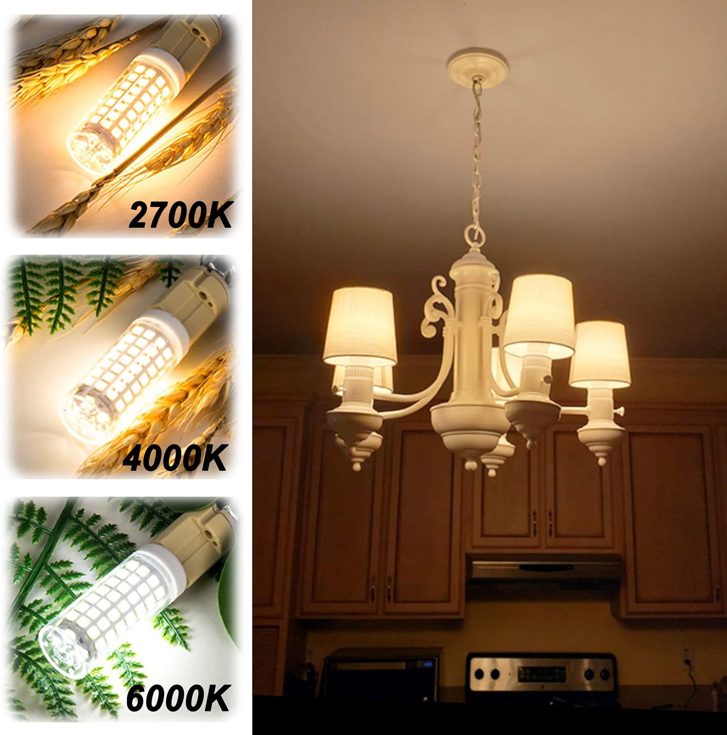 Detalle de ALIDE E2612 E26 LED Corn Bulbs, 12W, 1,200 Lumens, 2700K, 4-Pack