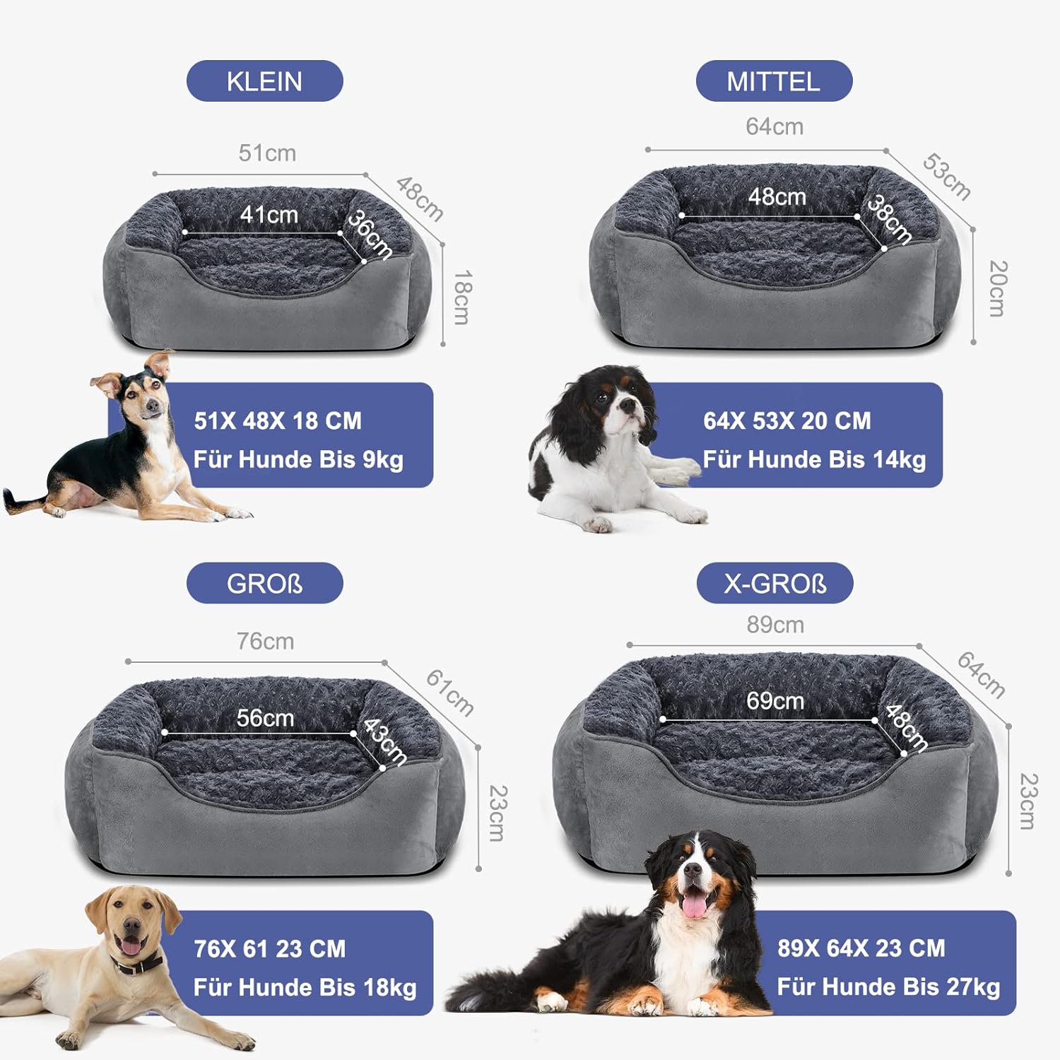 Thumbnail 5 de JOEJOY Panier chien lit avec coussin déhoussable lavable antidérapant pour petit chien (51x48x18 cm) – Gris, S