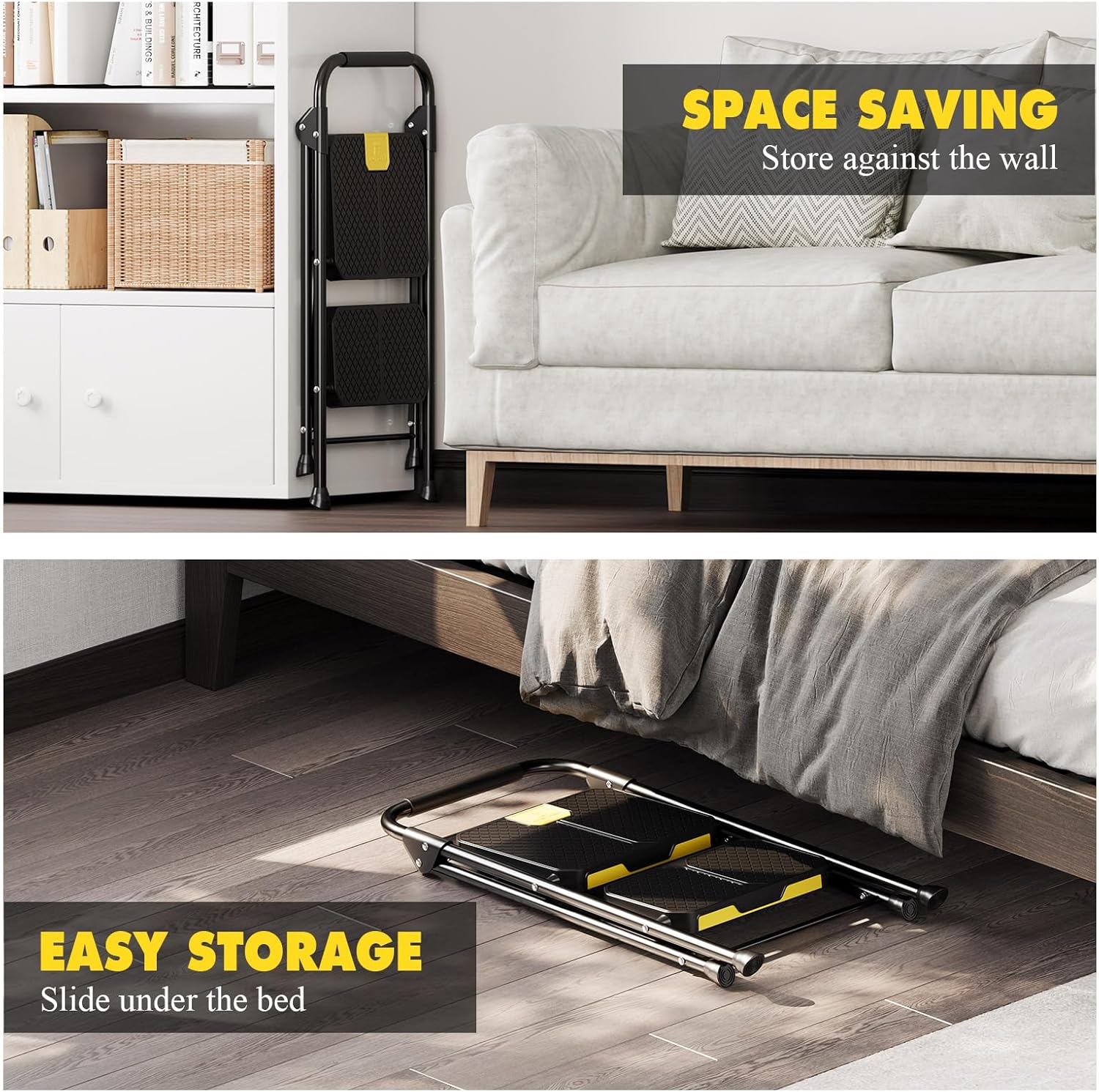 Thumbnail 4 de KINGRACK 2 Step Ladder with Safe-Lock Design, Handrail & Anti-Slip Wide Pedals (Steel, Folding)