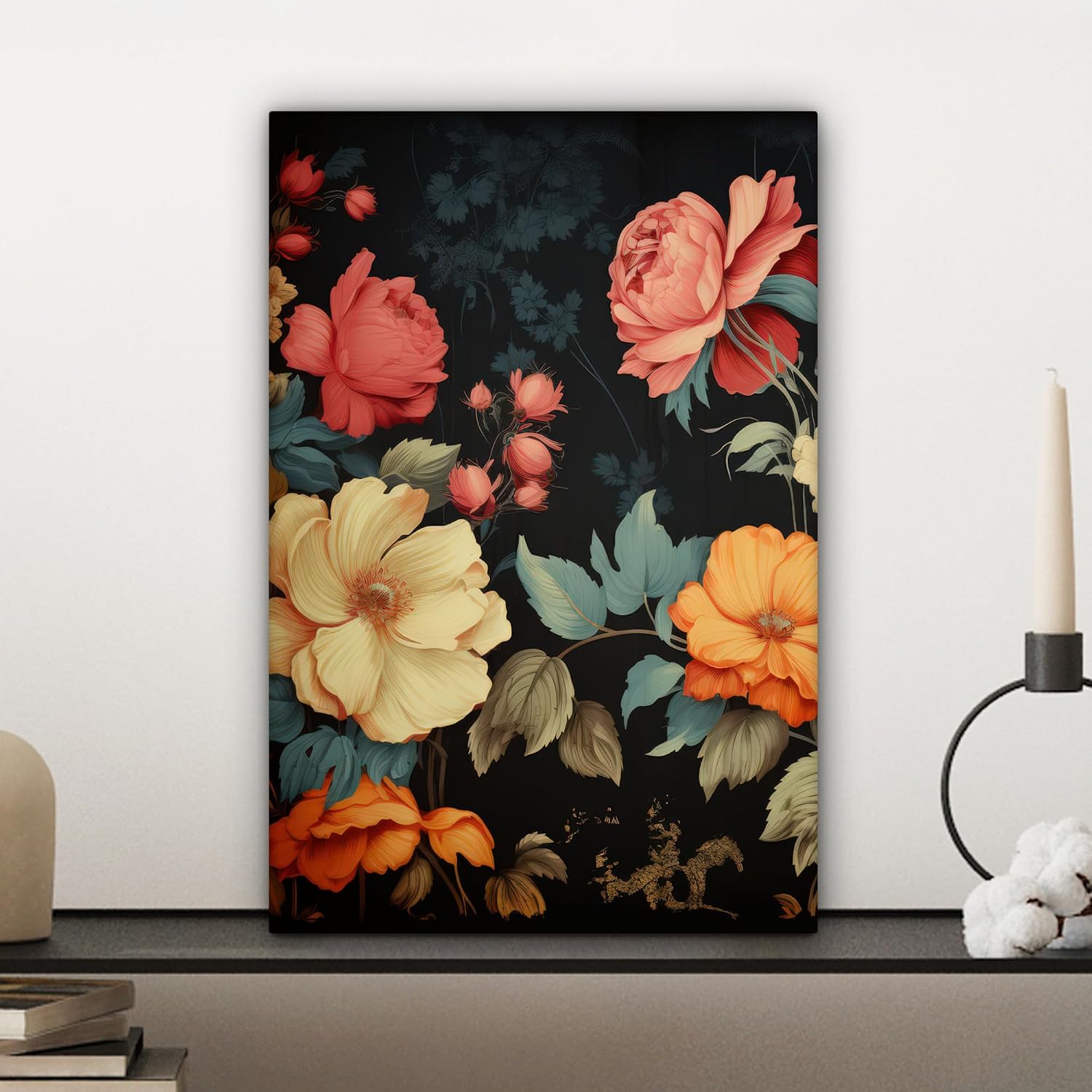 Thumbnail 4 de MuchoWow Impression sur Toile 20x30 cm – Tableau mural moderne fleurs nature noir couleurs