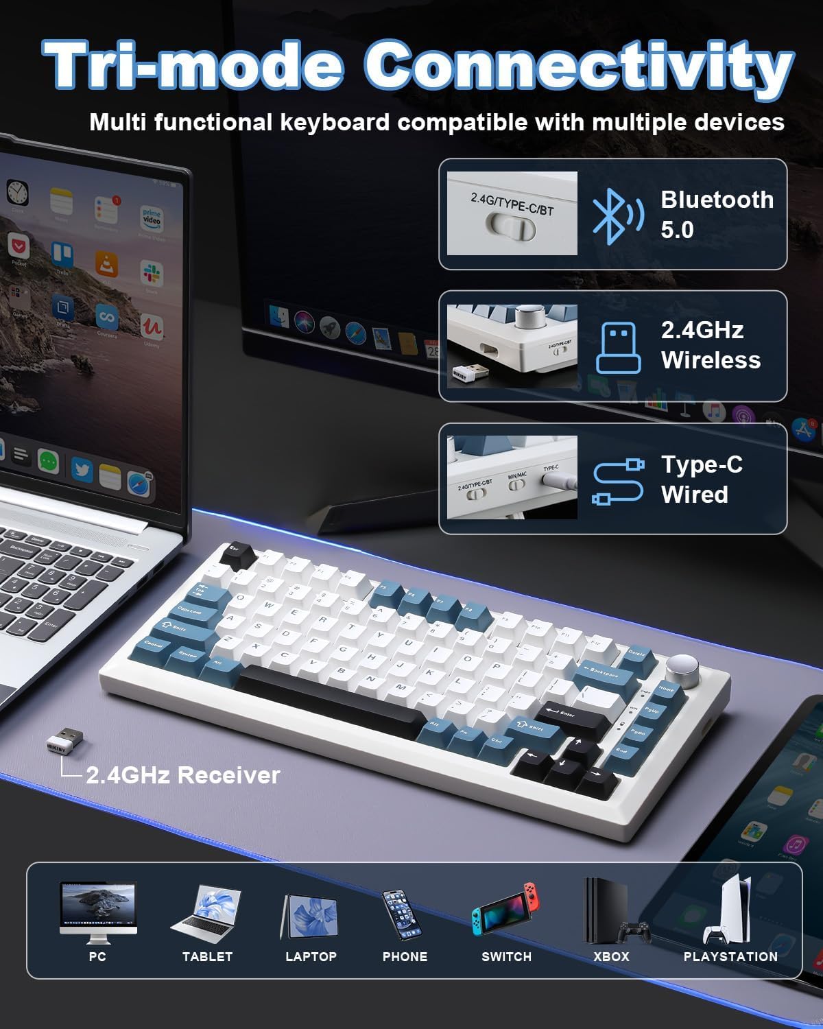 Detalle de MIKIBY Y75 75% Gasket Wireless Mechanical Keyboard ⌨