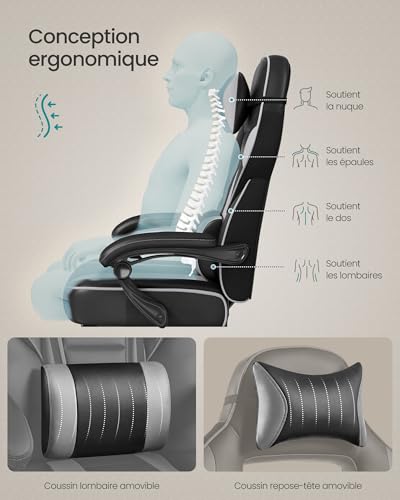 Thumbnail 5 de SONGMICS Fauteuil de Bureau Gaming OBG073B03 – confort ajustable avec repose-pieds télescopique