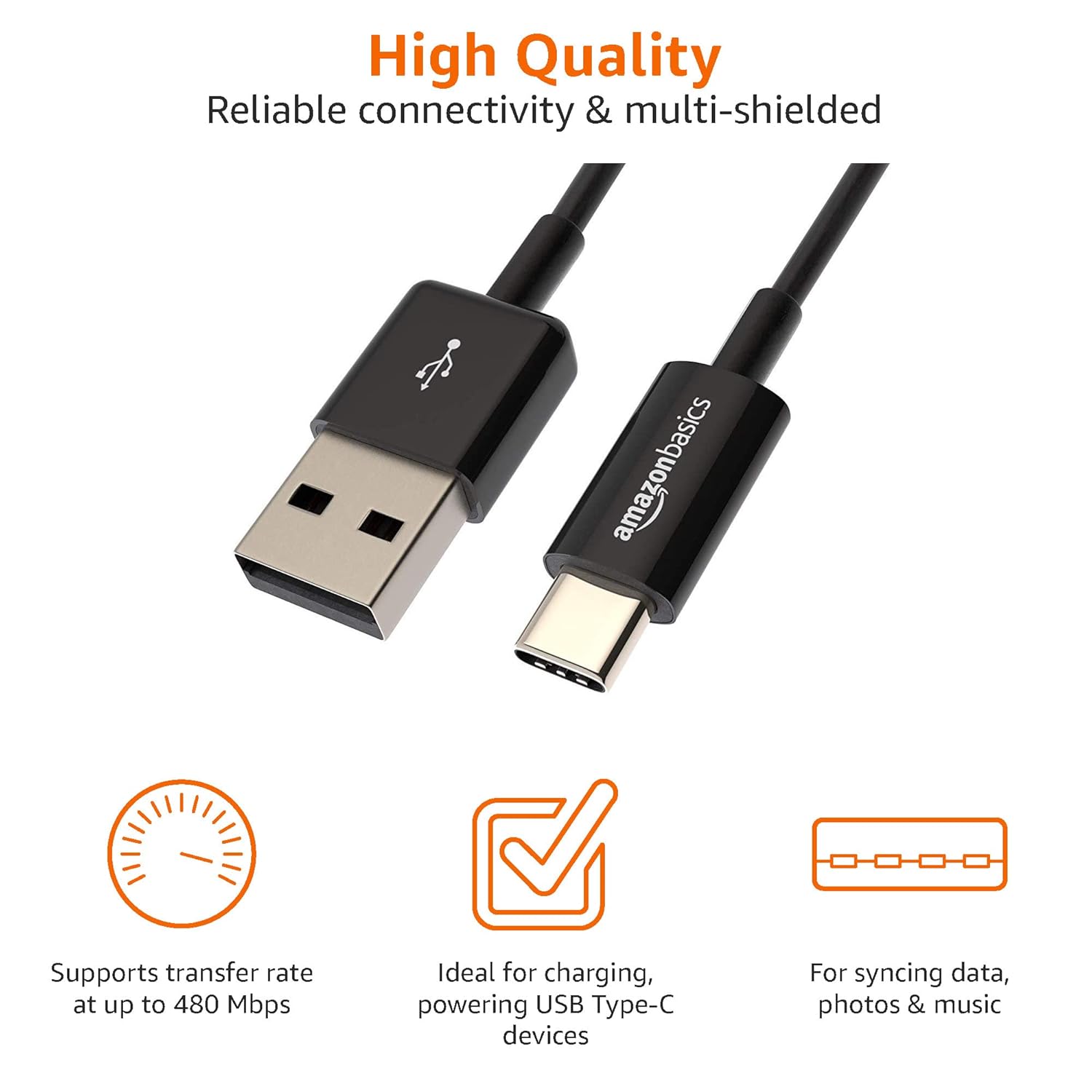 Detalle de Amazon Basics USB-C to USB-A 2.0 Fast Charger Cable (0.9 m) – USB-IF Certified