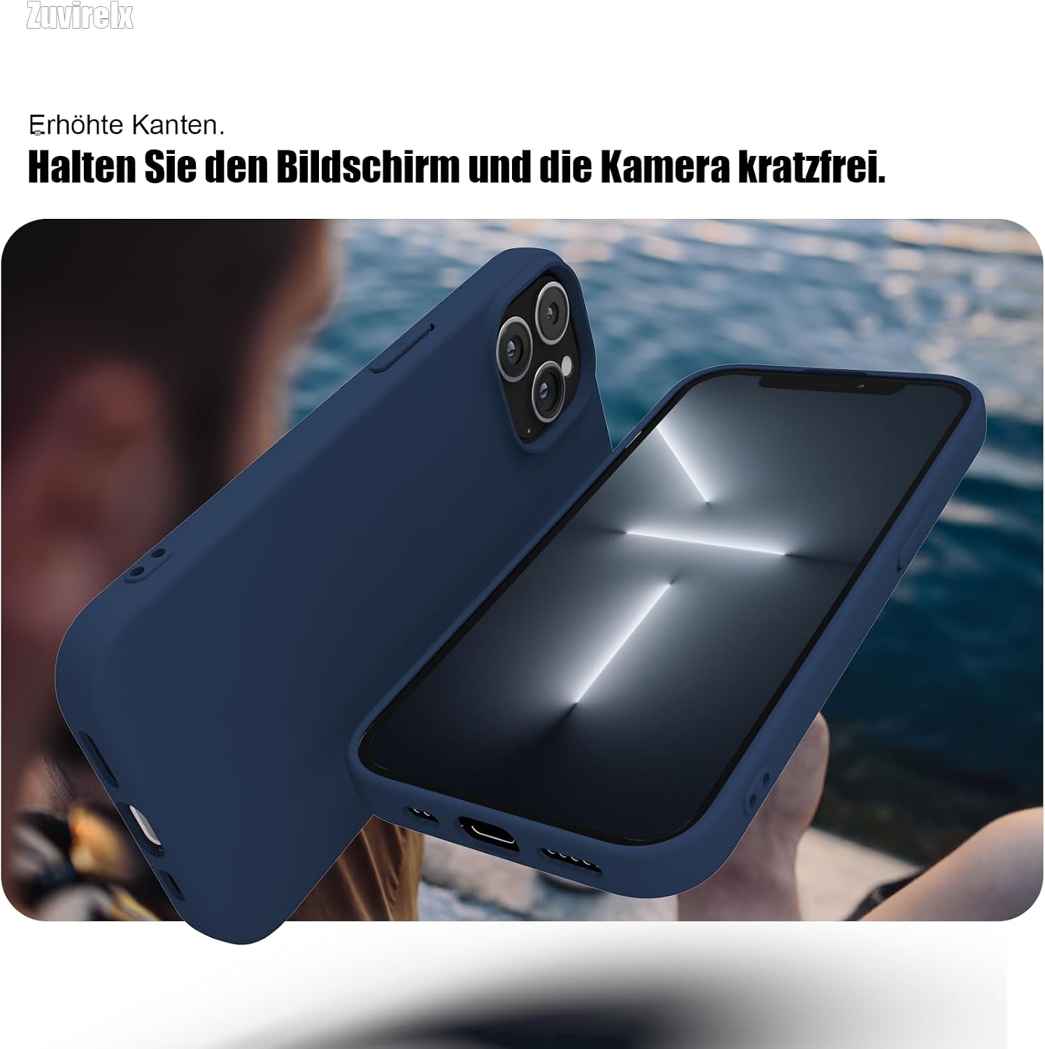 Detalle de Zuvirelx Silikon-Handyhülle für iPhone 13 Pro – Dunkelblau, dünn, rutschfest und stoßfest