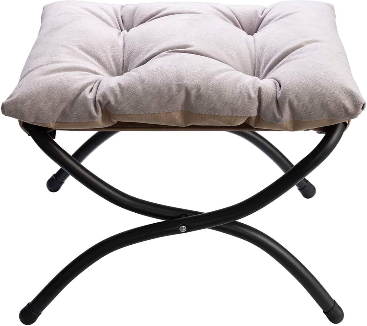 HollyHOME klappbarer Fußhocker mit gepolsterter Sitzfläche und Metallbeinen (Faltbar), Grau