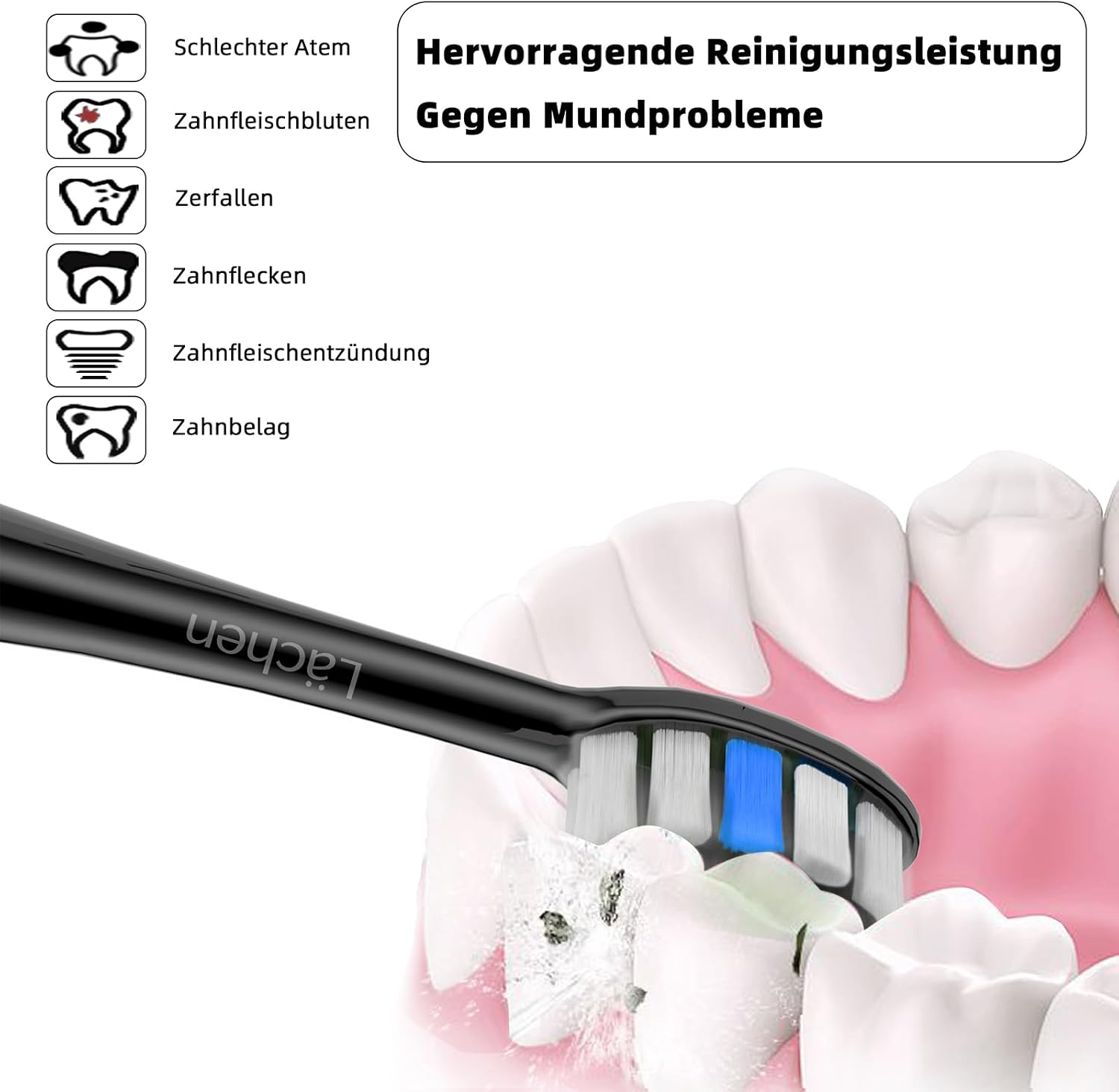 Detalle de Lächen Standardbürstenkopf S131 (schwarz) – 4 Stück, passend für Lächen E-Zahnbürsten