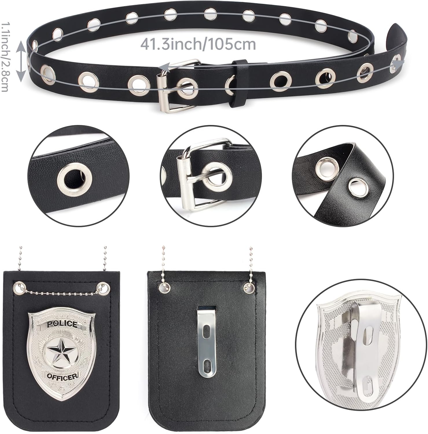 Thumbnail 3 de Kyson 5-Piece Police Costume Accessories Set with Belt, Badge and Handcuffs