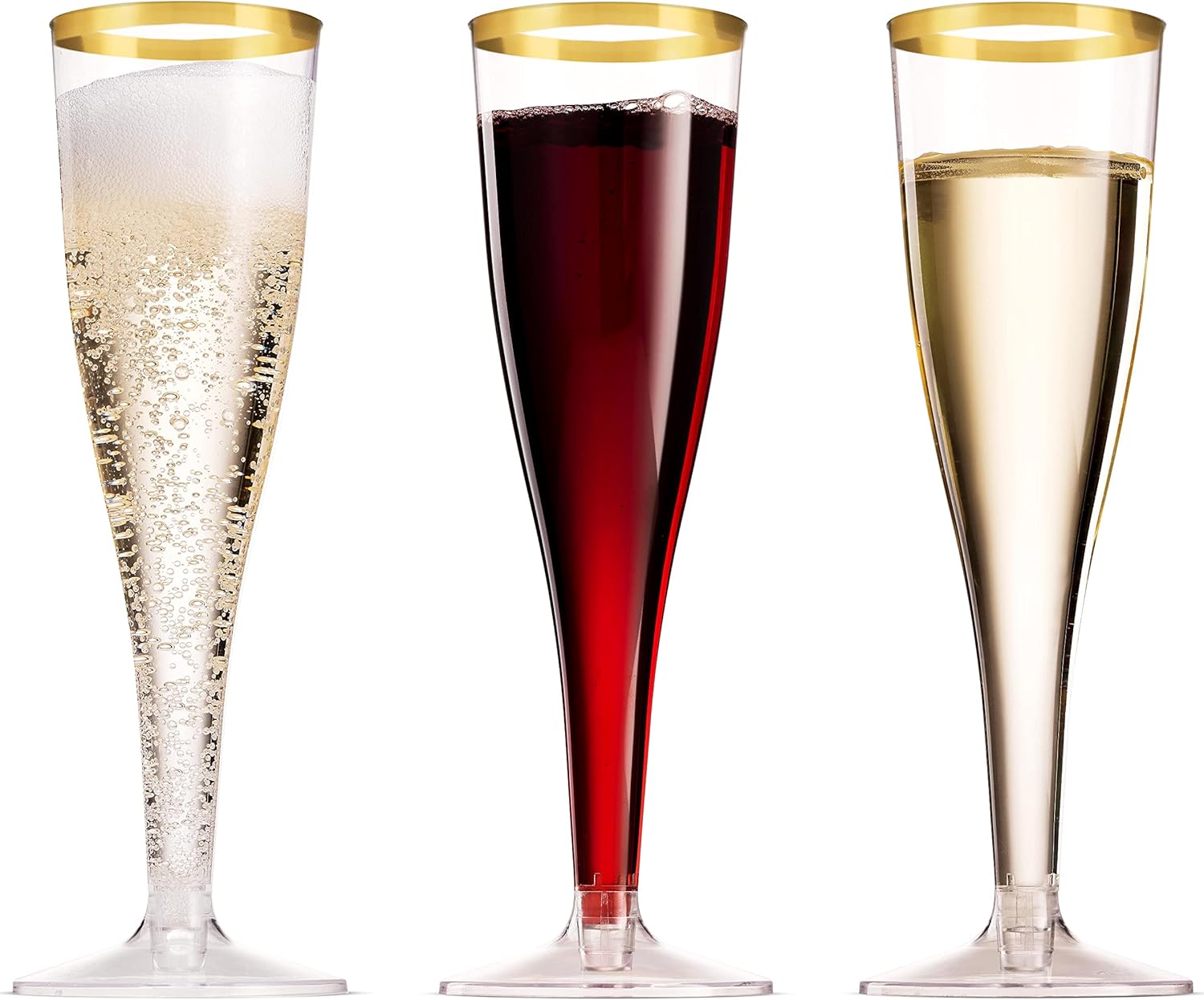 Detalle de Munfix 100 Pack Gold Plastic Champagne Flutes, 5 Oz - Elegant Disposable Stemware for Any Celebration