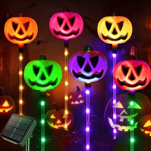 Detalle de Homeleo Solar Pumpkin Stake Lights: Set of 6 for Halloween