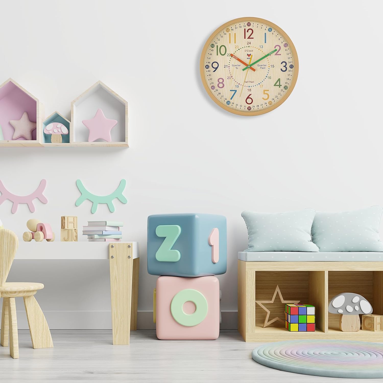 Detalle 2 de Foxtop horloge enfant apprentissage-8 analoge leerklok, 24-uursweergave, 30 cm