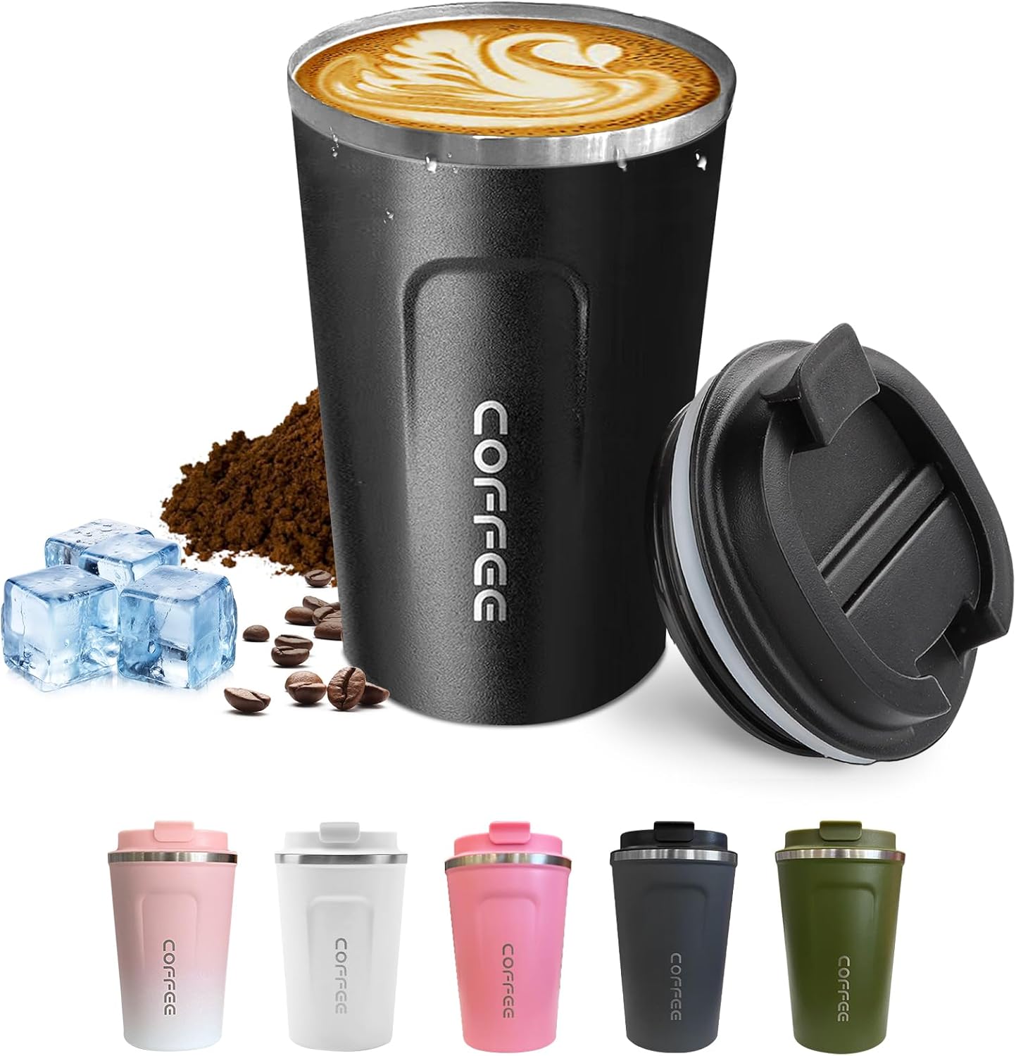 Detalle de SPLMIFA 12oz leak-proof stainless steel vacuum travel coffee mug with lid (Black)