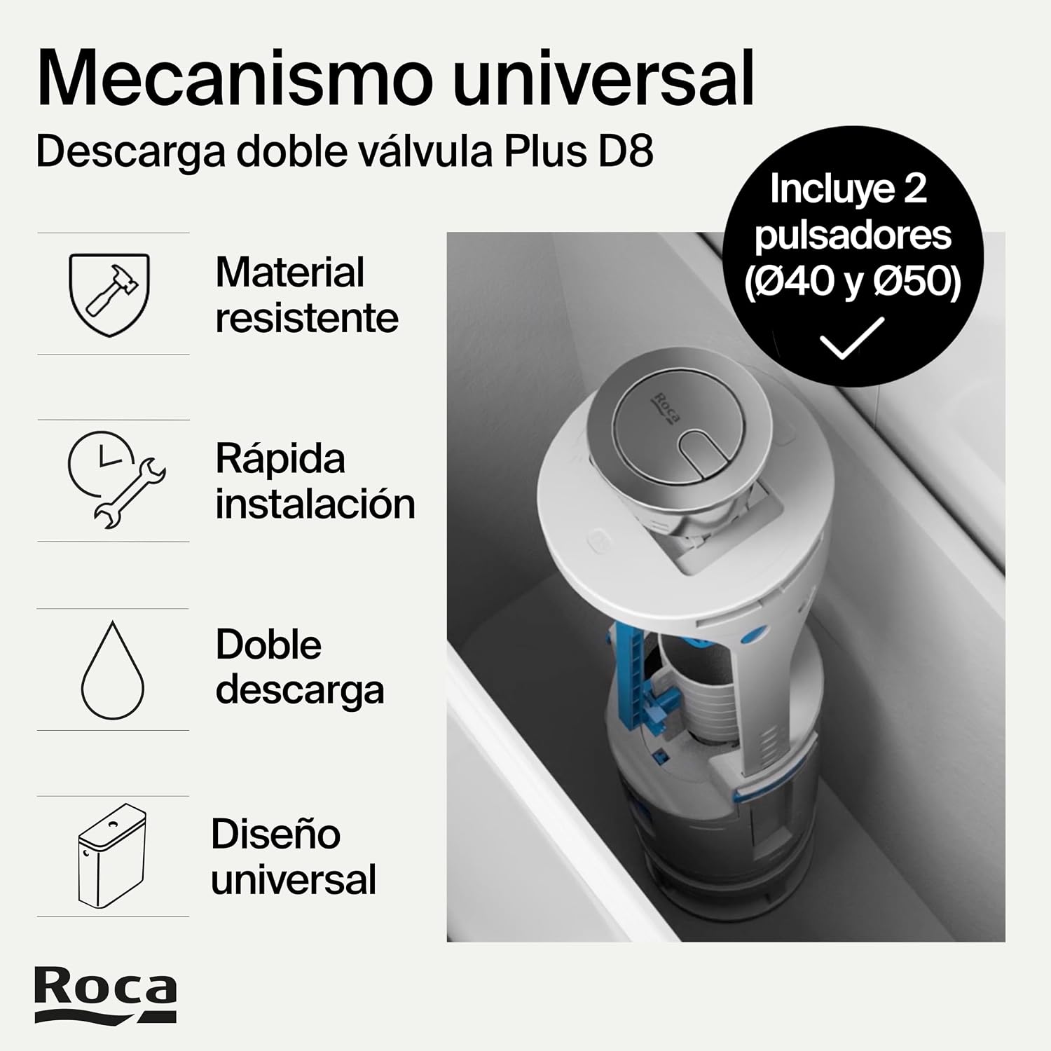 Detalle 2 de Roca A822505500 Mecanismo de doble descarga PLUS