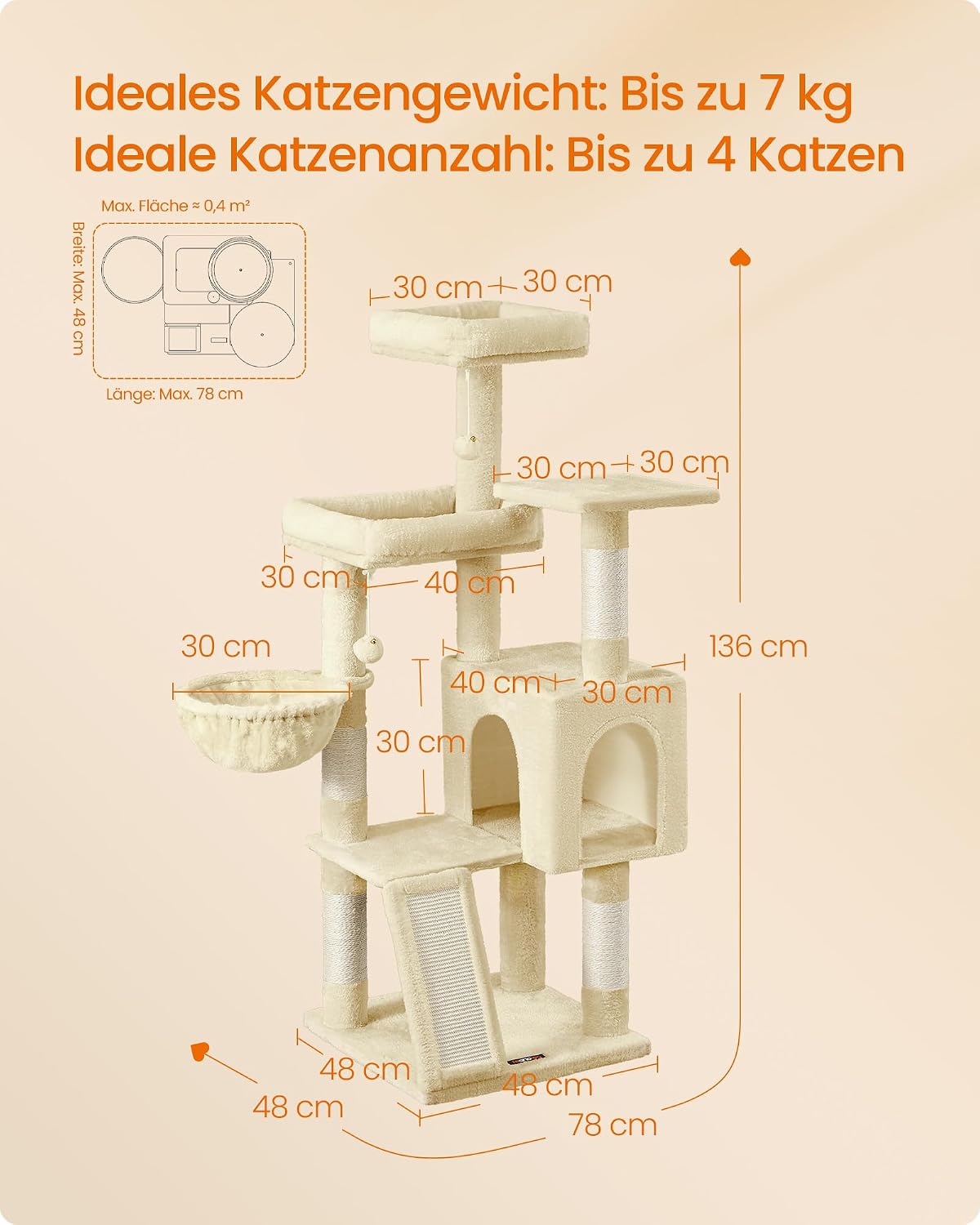 Detalle 2 de Kratzbaum für Mehrkatzen 136 cm