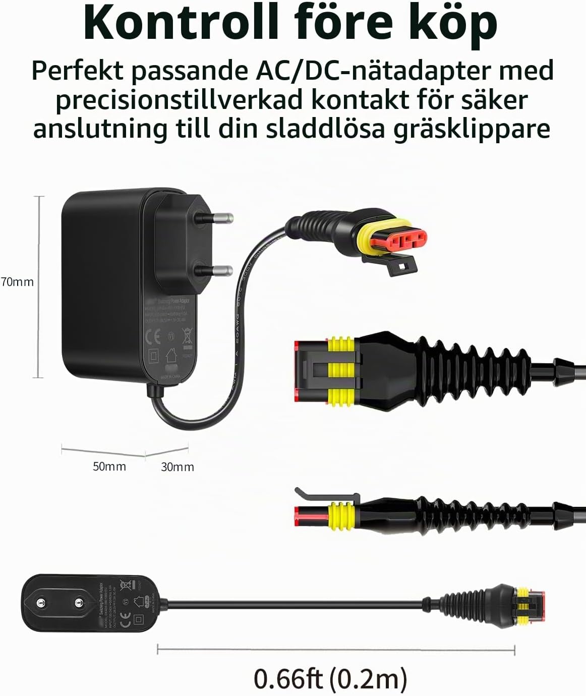 Detalle 2 de TONTON strömadapter för robotgräsklippare, 28 V och 1,3 A, 20 cm