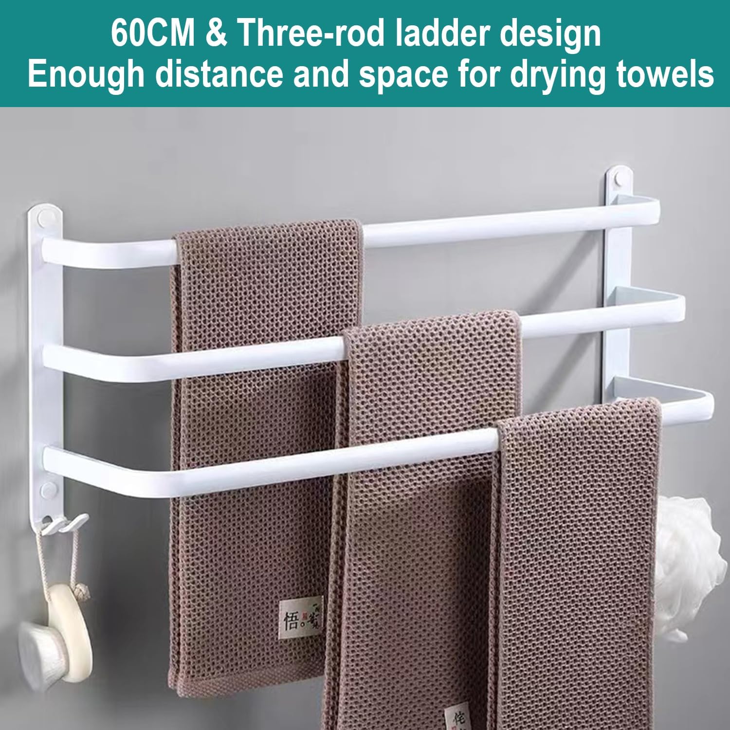 Detalle de Ruhetfam 9 pcs silver towel bar handdoekhouder, 60 cm, aluminium