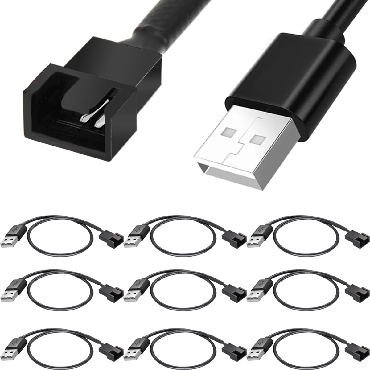 Detalle de DAOKAI USB to 3pin/4pin PWM Fan Cable – 5V USB Fan Power Adapter Extension (30cm) – 10 Pack