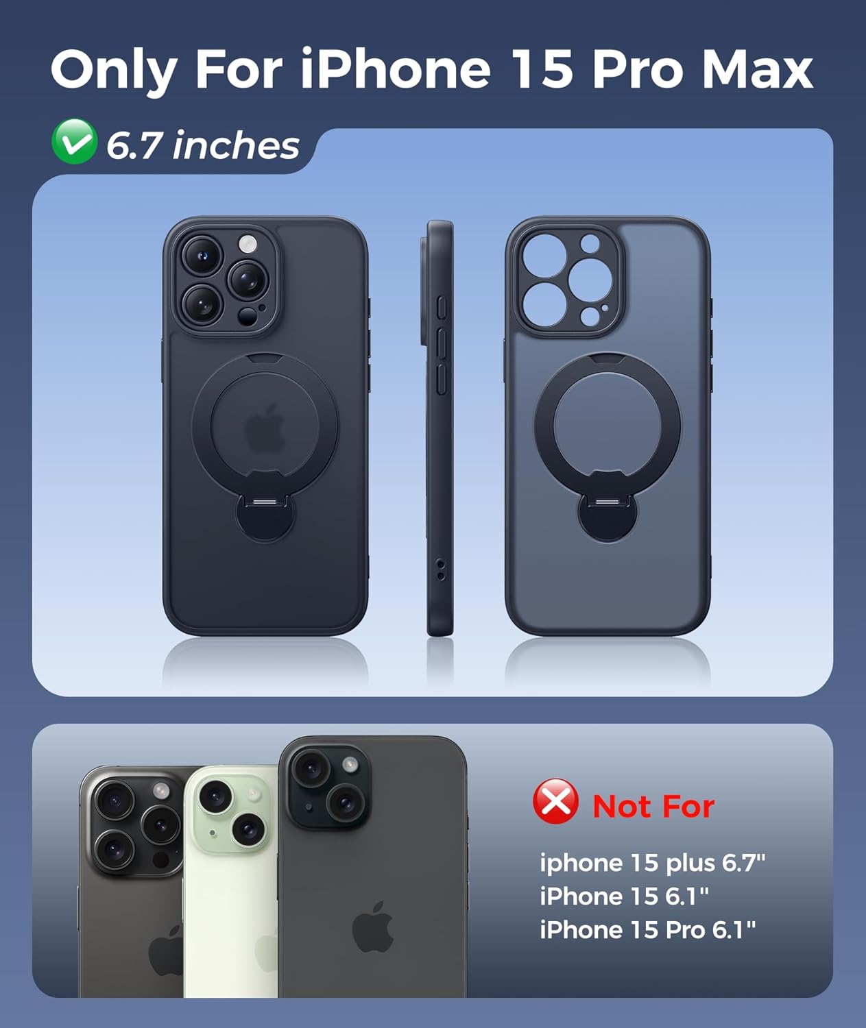 Detalle de FNTCASE for iPhone 15 Pro Max Case with 360 Spin Magnetic Stand, MagSafe Compatible, Screen Protector, Full Camera & Military-Grade Drop Protection — Black
