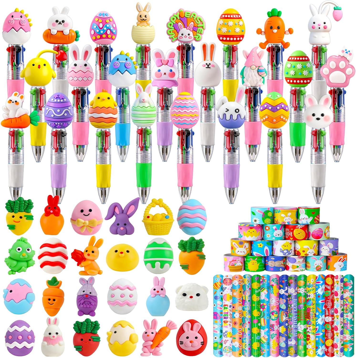 SZCECHRE Easter 72-Piece Classroom Gift Set: 24 Pens, Mochi Squishy & Slap Bracelets