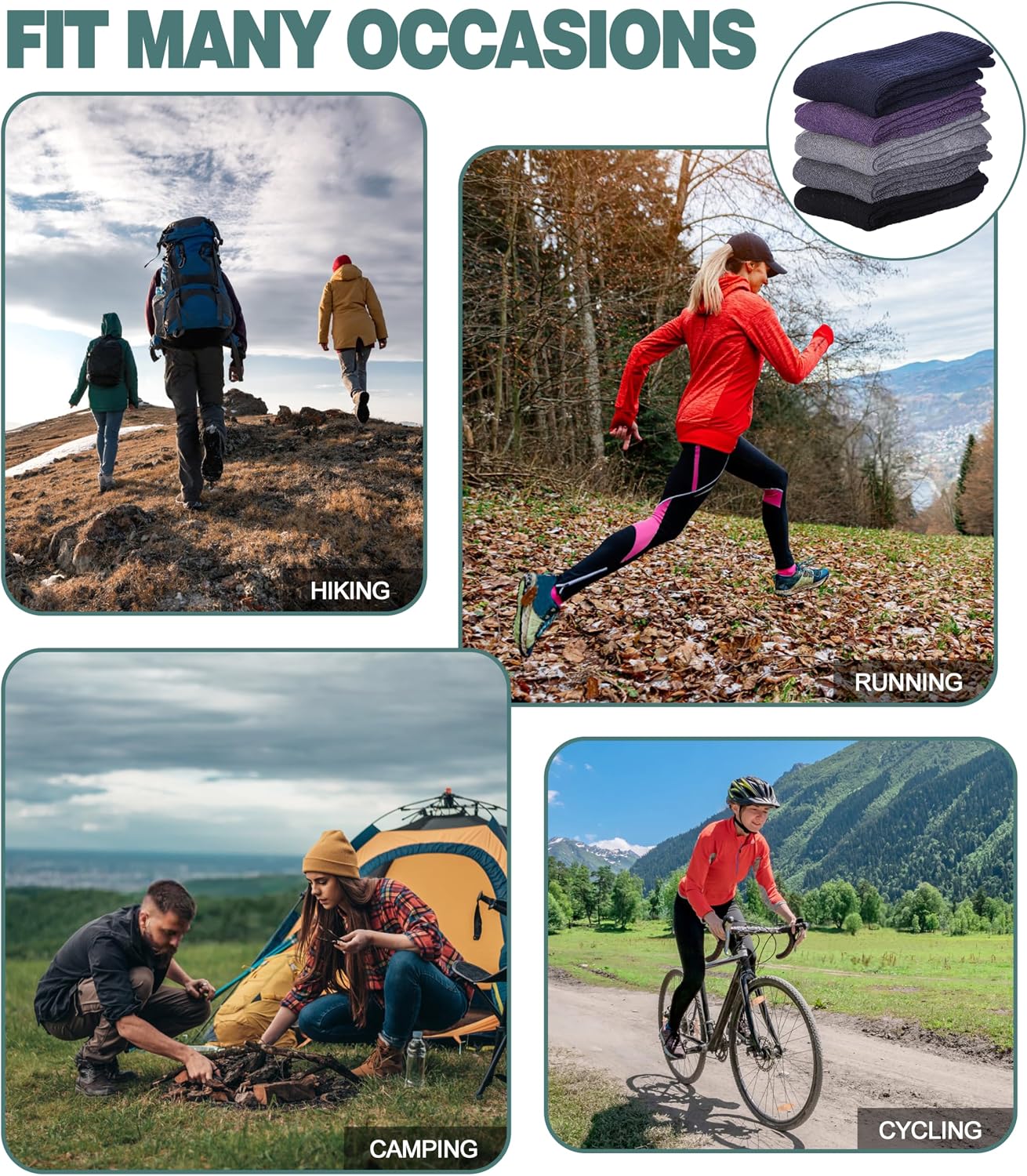 Thumbnail 6 de LANLEO Merino Wool Hiking Socks, 5-Pair Cushioned Moisture-Wicking Crew Socks