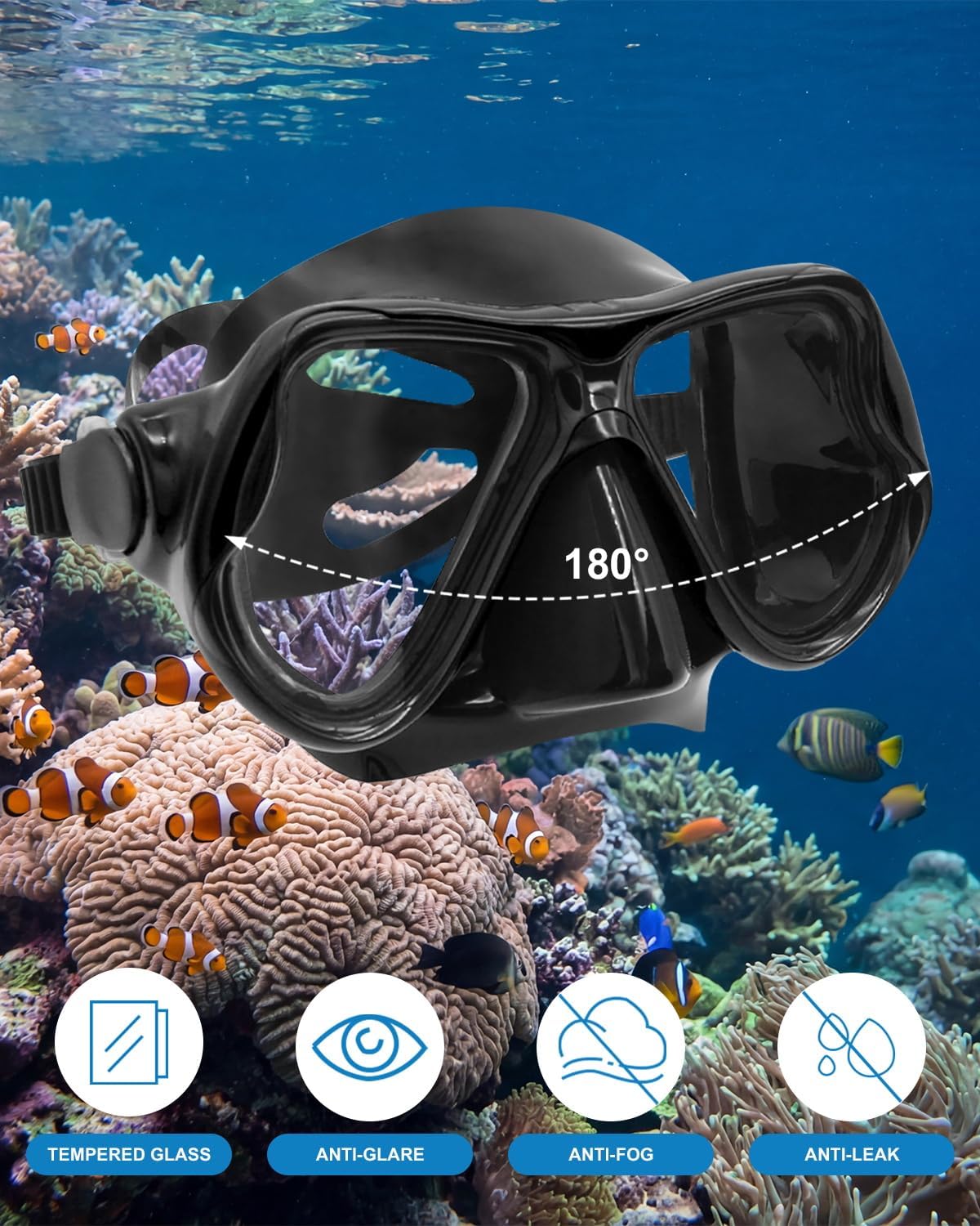 Thumbnail 2 de Dry-Top Snorkel Mask Set with Dry Snorkel – 180° Panoramic View for Adults, Teens & Kids