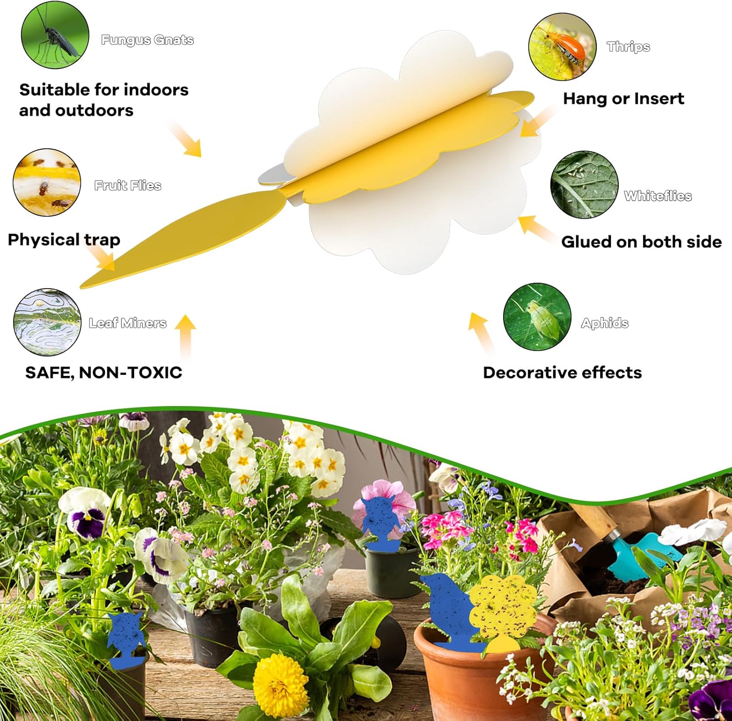 Thumbnail 1 de Fruit Fly Traps: Double-Sided Fungus Gnat Sticky Catchers for Indoor and Outdoor Use (64 Pcs)