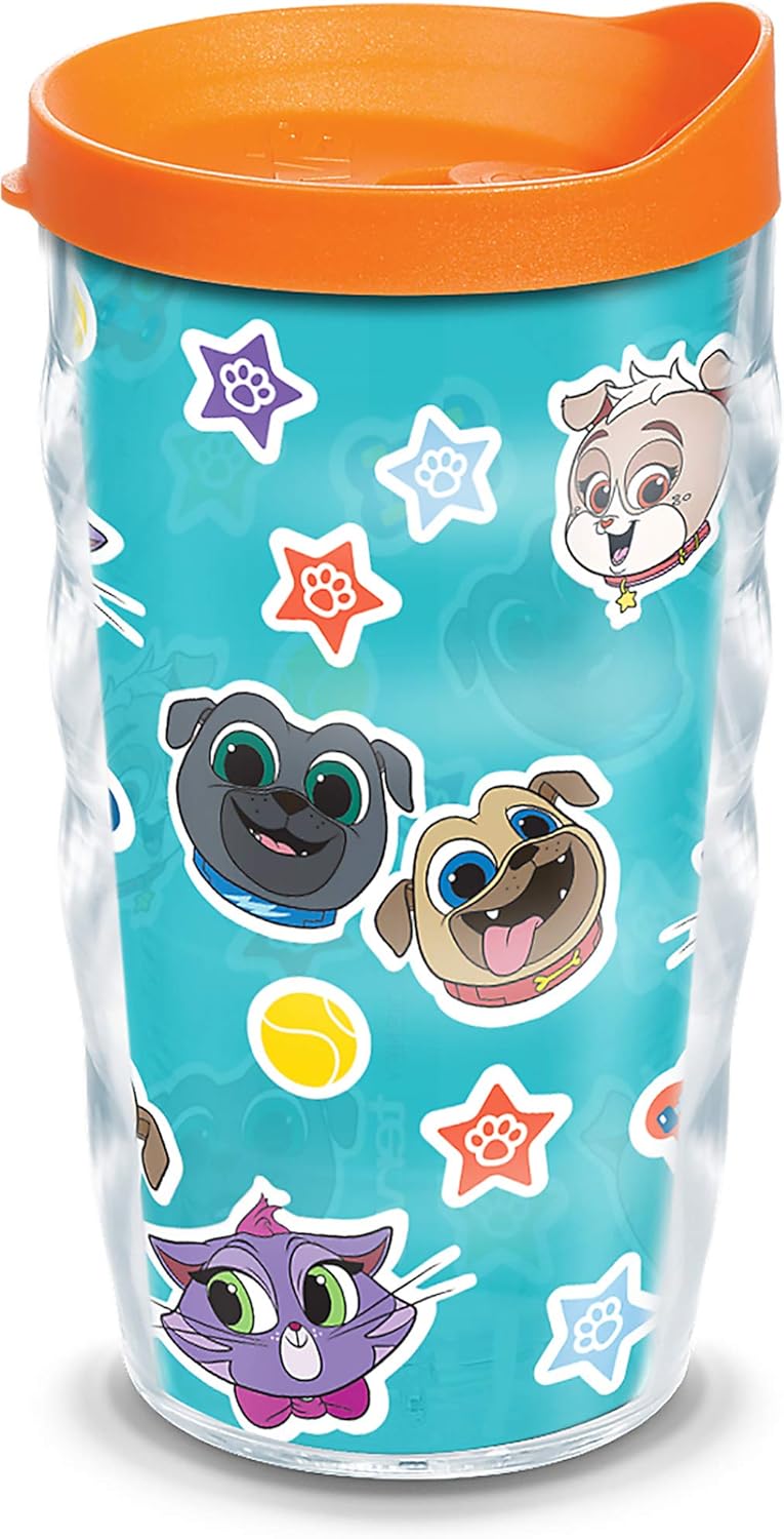 Tervis Disney Puppy Dog Pals Collage Insulated Plastic Tumbler (10oz, Clear w/ Orange Lid)