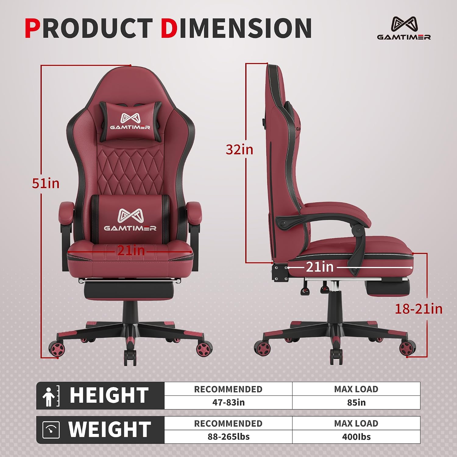 Detalle de Gamtimer Gaming Chair 400 lb Capacity