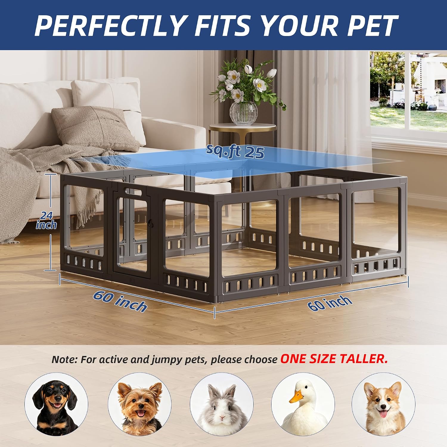 Detalle 1 de ClimbHope Acrylic Dog Playpen 24-Inch