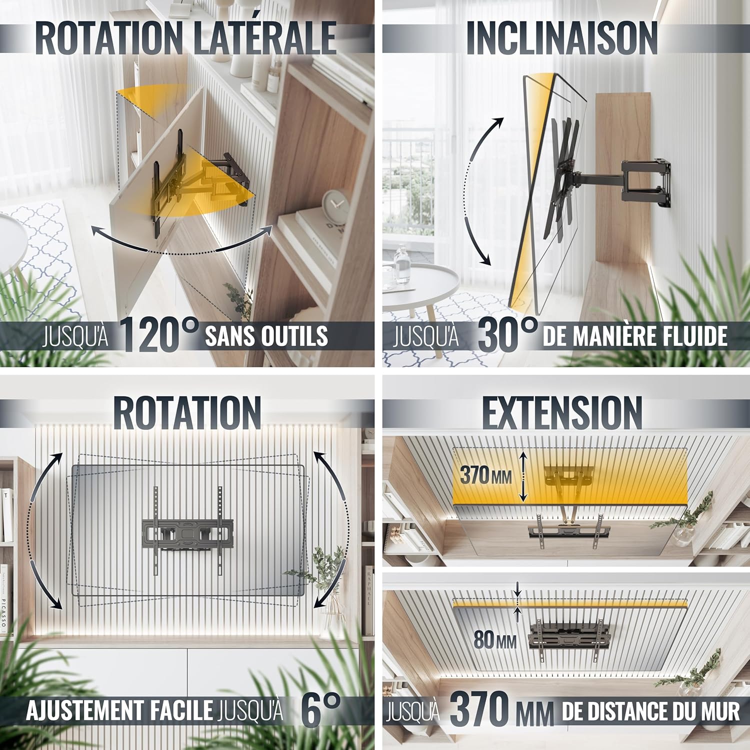 Thumbnail 2 de Support TV mural RICOO S5244 pour écrans 32 à 55 pouces (81–140 cm) orientable et inclinable, compatible VESA