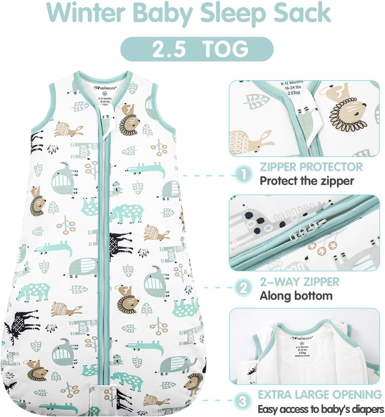 Detalle 2 de Mosebears Baby Winter Sleeping Bag 2.5 Tog for 0–6 months