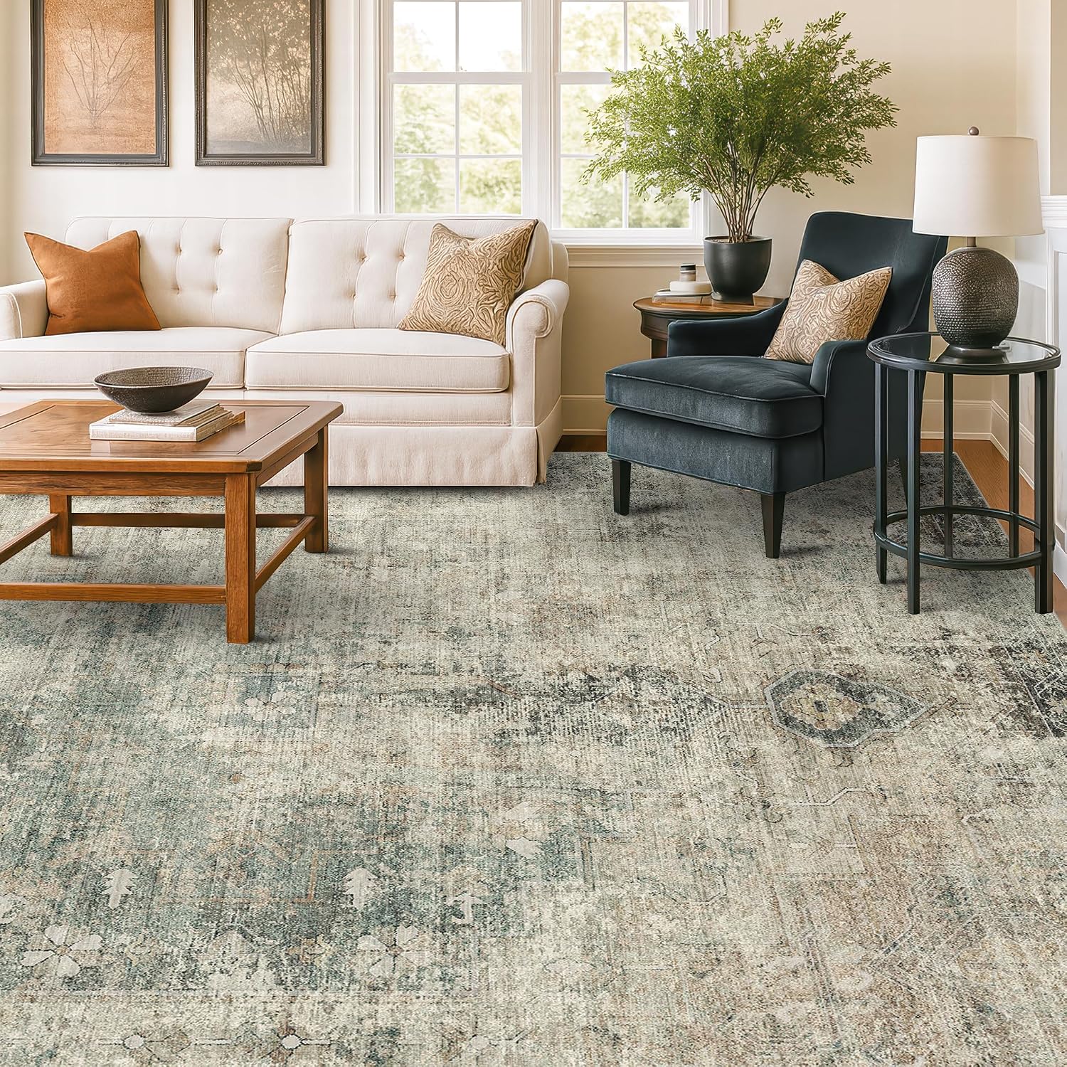 Thumbnail 2 de Hazo Haus 8x10 Farmhouse Rug Moss Green