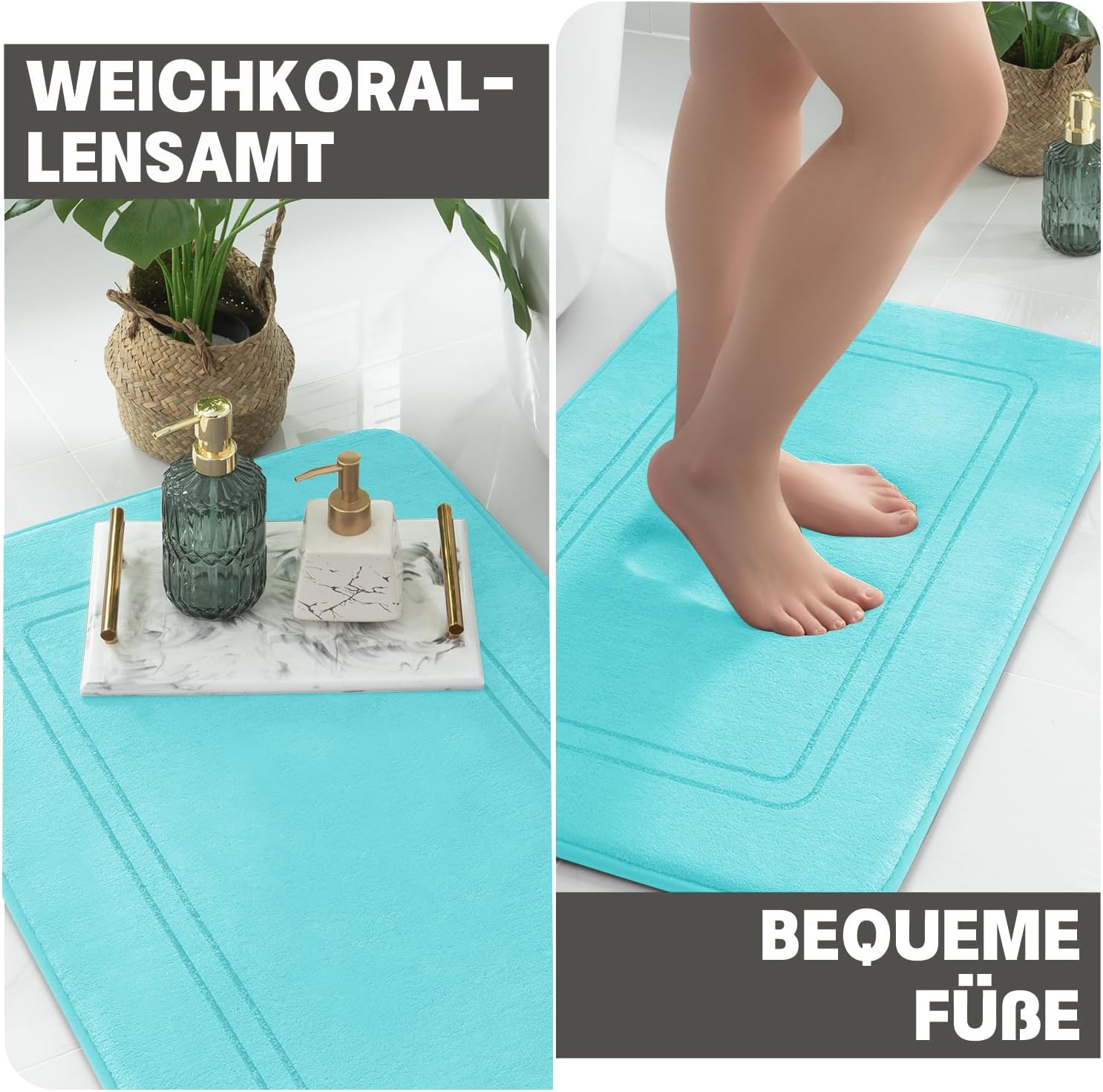 Thumbnail 4 de chakme Badezimmerteppich Set 3-teilig aus Memory-Schaum – rutschfest & waschbar (Blaugrün)