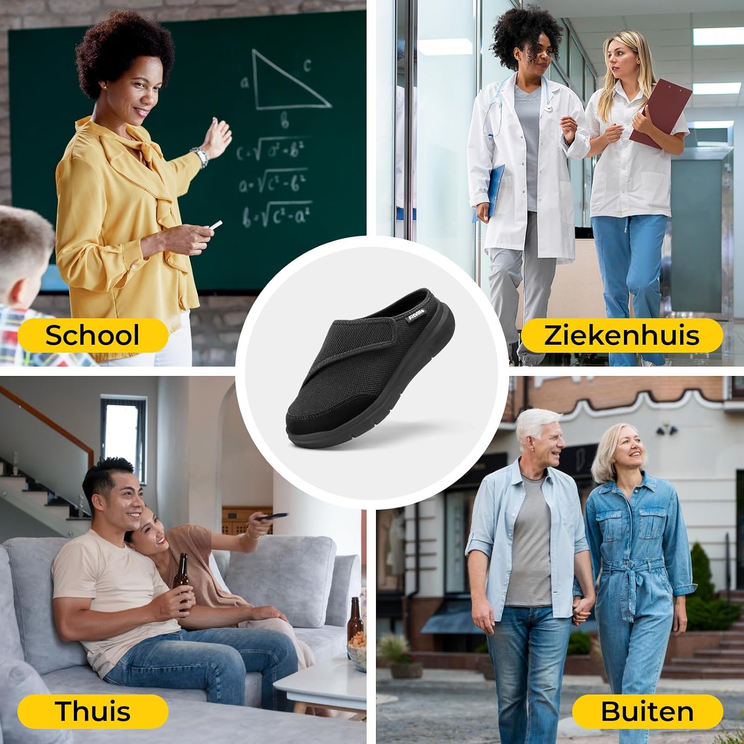 Thumbnail 1 de FitVille V5 diabetische pantoffels voor dames met brede teenbox en klittenband
