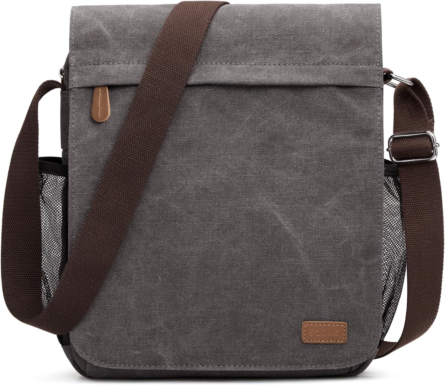 Detalle de S-ZONE Homme sac à bandoulière 15,6 pouces en toile vintage : sac messager pour ordinateur portable