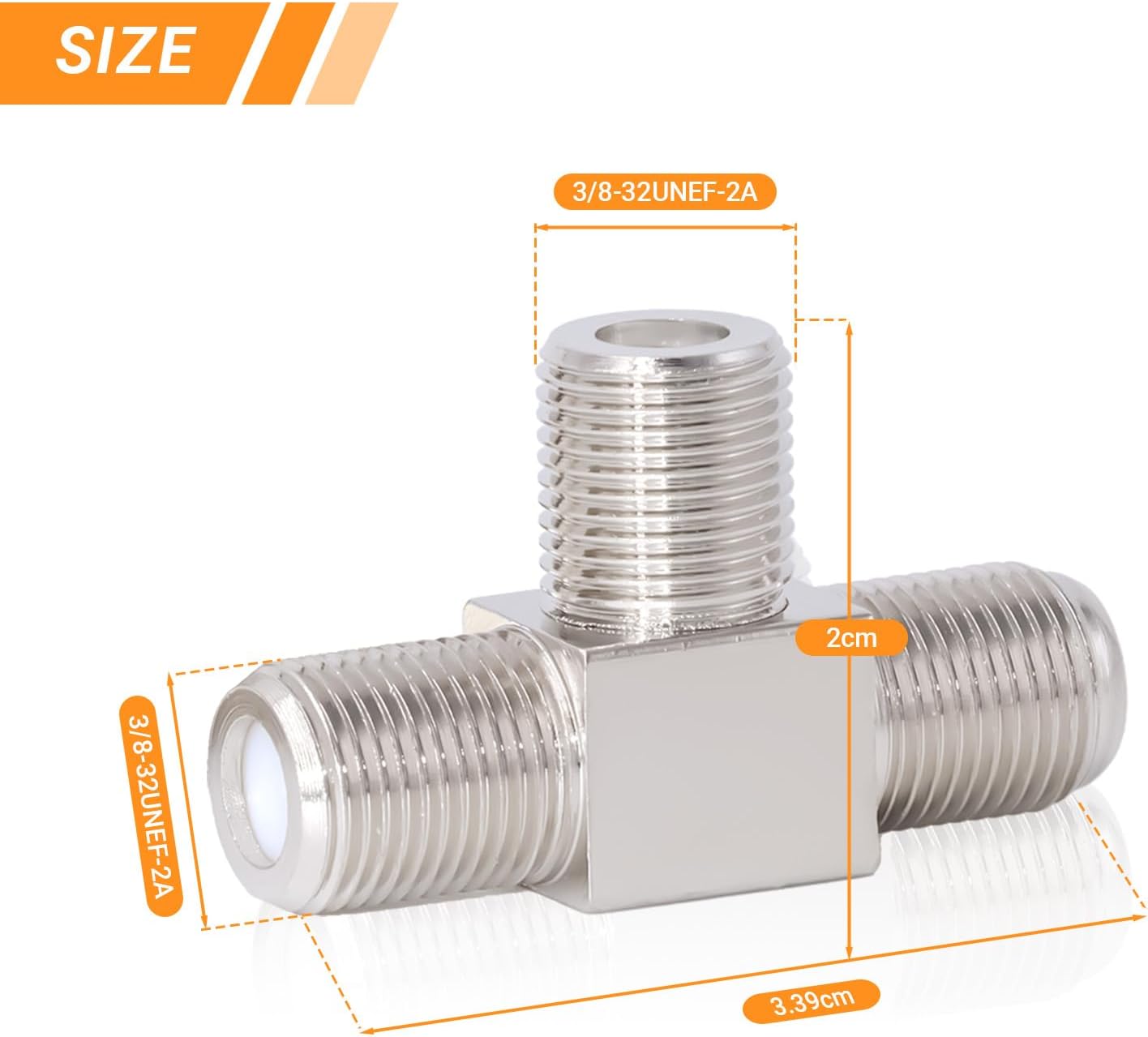 Detalle de Elecbee 2-Pack F Connector SAT Splitter Coax Adapter (T-Type) for Satellite TV & Antenna Leads