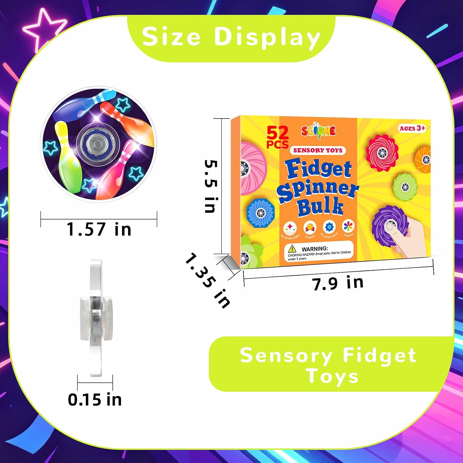 Thumbnail 1 de SCIONE Fidget Spinner 52-Pack, Bowling-Themed Acrylic Party Favors