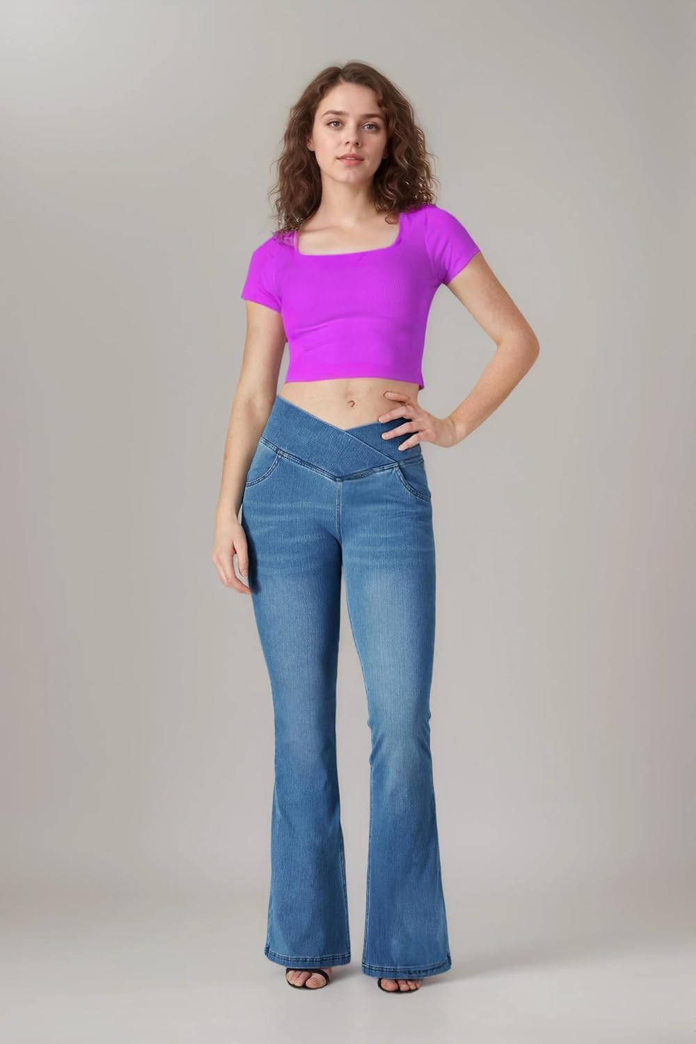 Detalle de BlueRose Women's Flare Jeans, Knit Denim