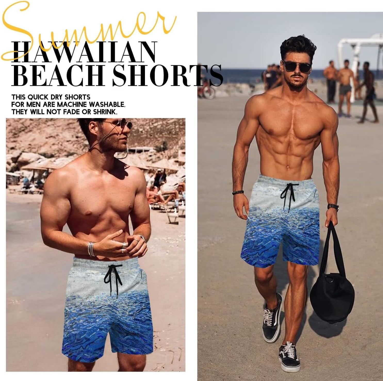 Detalle de Men's Swim Trunks Hawaiian Beach Shorts with Pockets
